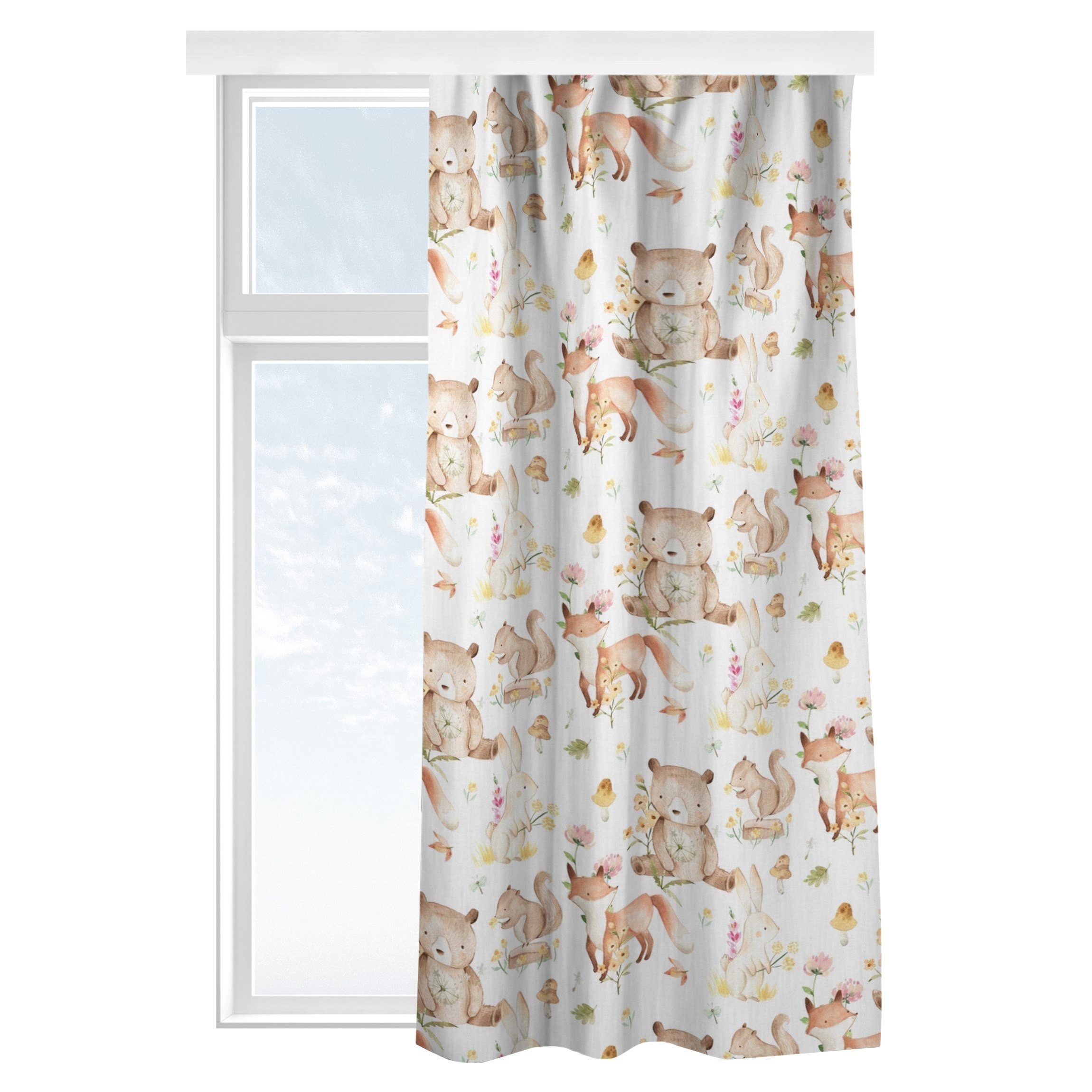 Bilderdepot24 Vorhang Gardine Natur Tiere Muster Aquarell Waldtiere Bär und Fuchs Türvorhang (1 St), Multifunktionsband, blickdicht, Samt, Schiebegardinen Babyzimmer Jungenzimmer Kinderzimmer Schiebevorhang