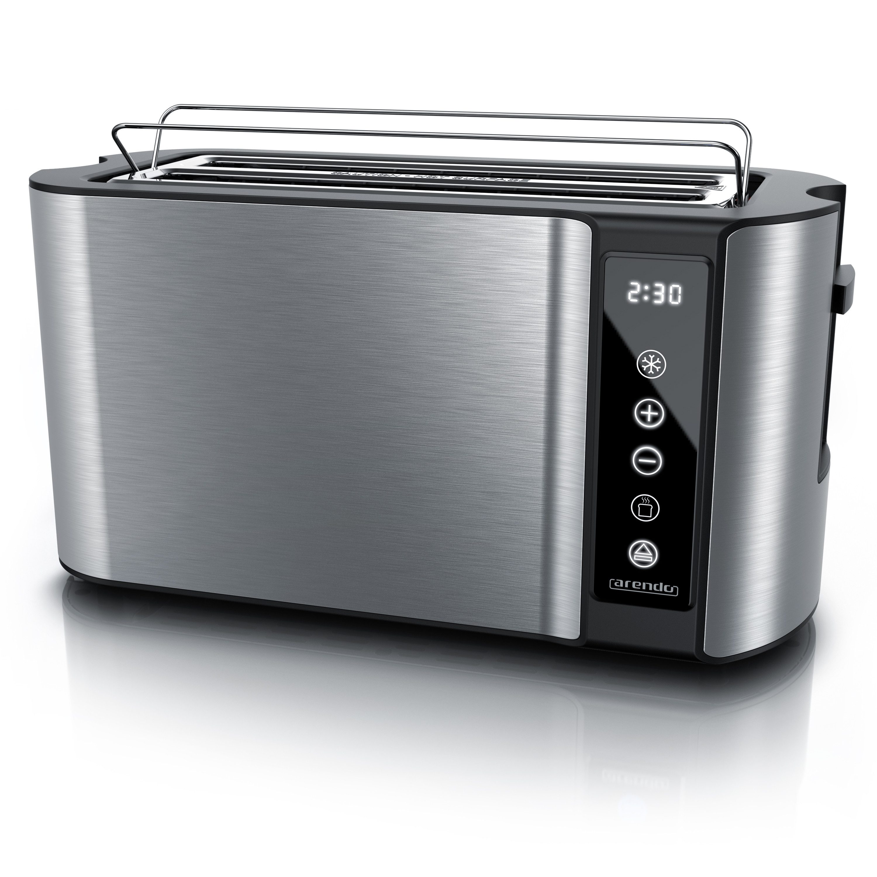 Arendo Toaster Wärmeisoliertes Doppelwandgehäuse, Display mit Restzeitanzeige, 2 lange Schlitze, für 4 Scheiben, 1500 W, Touchpanel, Brötchenaufsatz, 7 Bräunungsgrade, Brotscheibenzentrierung