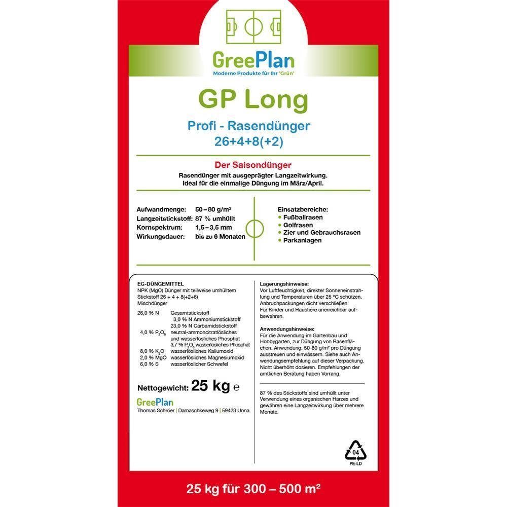 GreenPlan Rasendünger Long Profi 25kg Sack 300-500 m² NPK-Dünger 26+4+8 ...