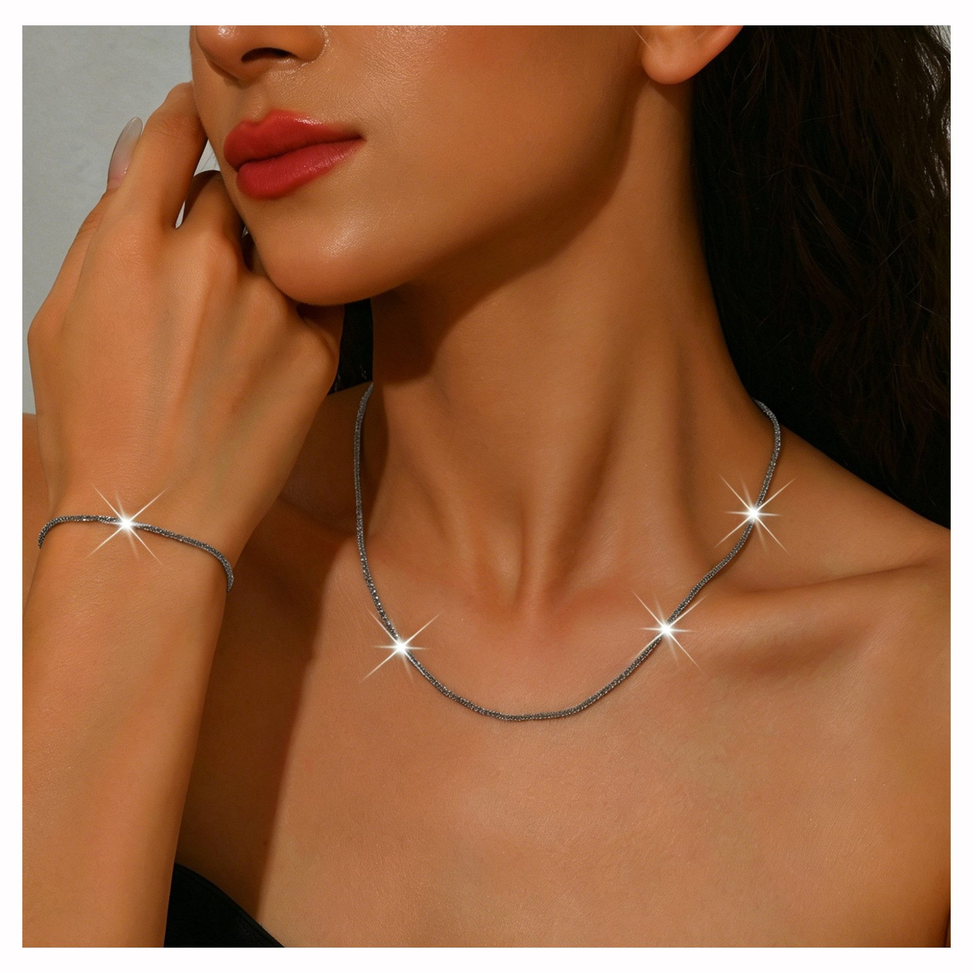Bextsrack Schmuckset Damenschmuck-Set, 2-teilig mit Halskette und Armband (2-tlg), Geeignet für Hochzeiten, Partys und Abschlussbälle