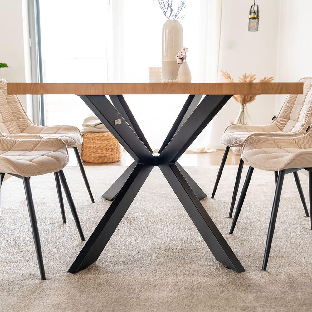 HOME DELUXE Esstisch AVENCIA inkl. Sternfuß 160 x 100 cm & 200 x 120 cm, mit schwarzem Metallgestell, Küchentisch, Esszimmer
