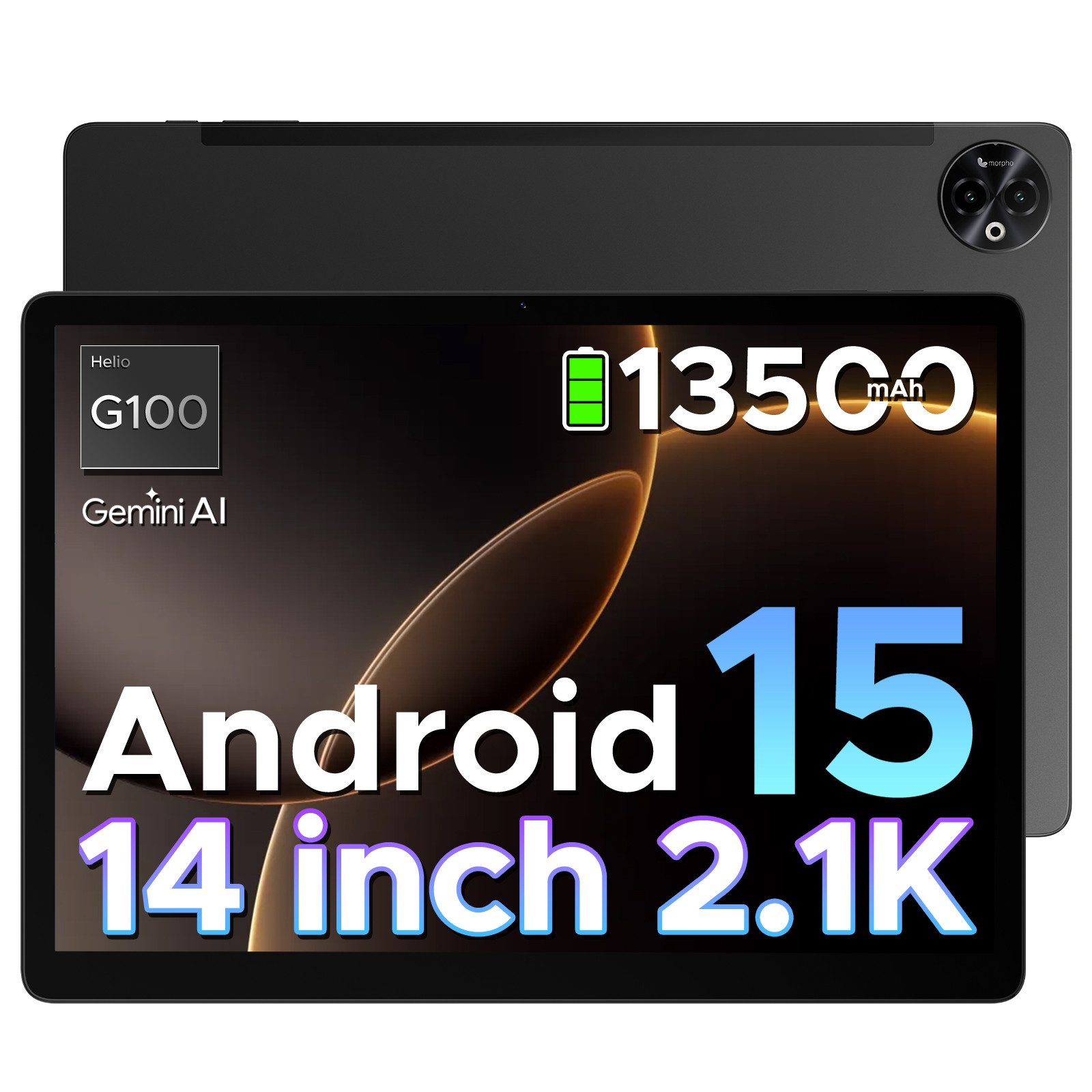DOOGEE Tab E3 Max 14'' 2.1K 13500mAh-Android 15 Tablet (14", 256 GB, Android 15, 4G, 32GB RAM + 256GB ROM /2TB, 16MP + 8MP 4G LTE/5G WLAN/GPS/GMS)