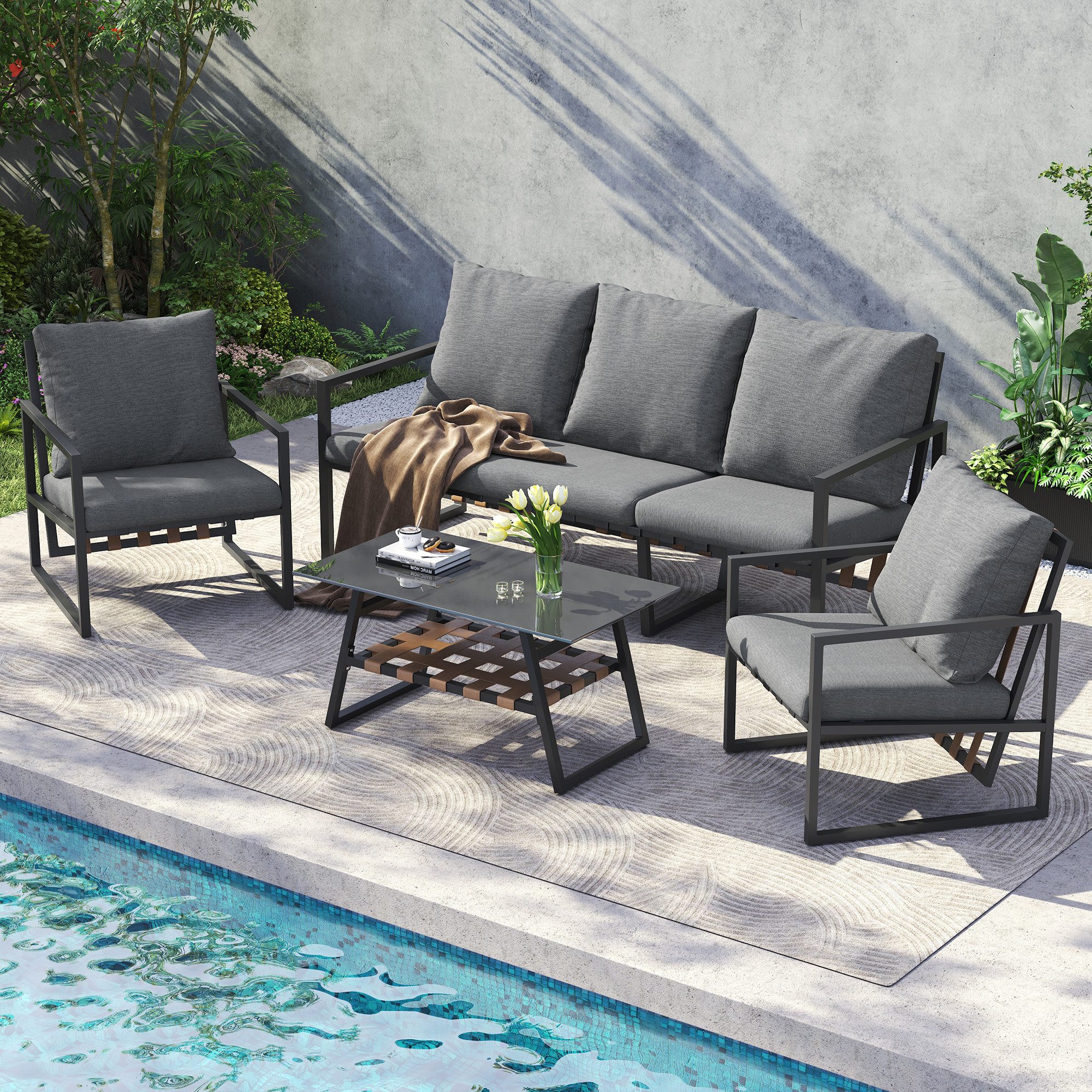 Flieks Gartenlounge-Set, (4-tlg), 5-Sitzer Gartenmöbel Balkonset günstig online kaufen