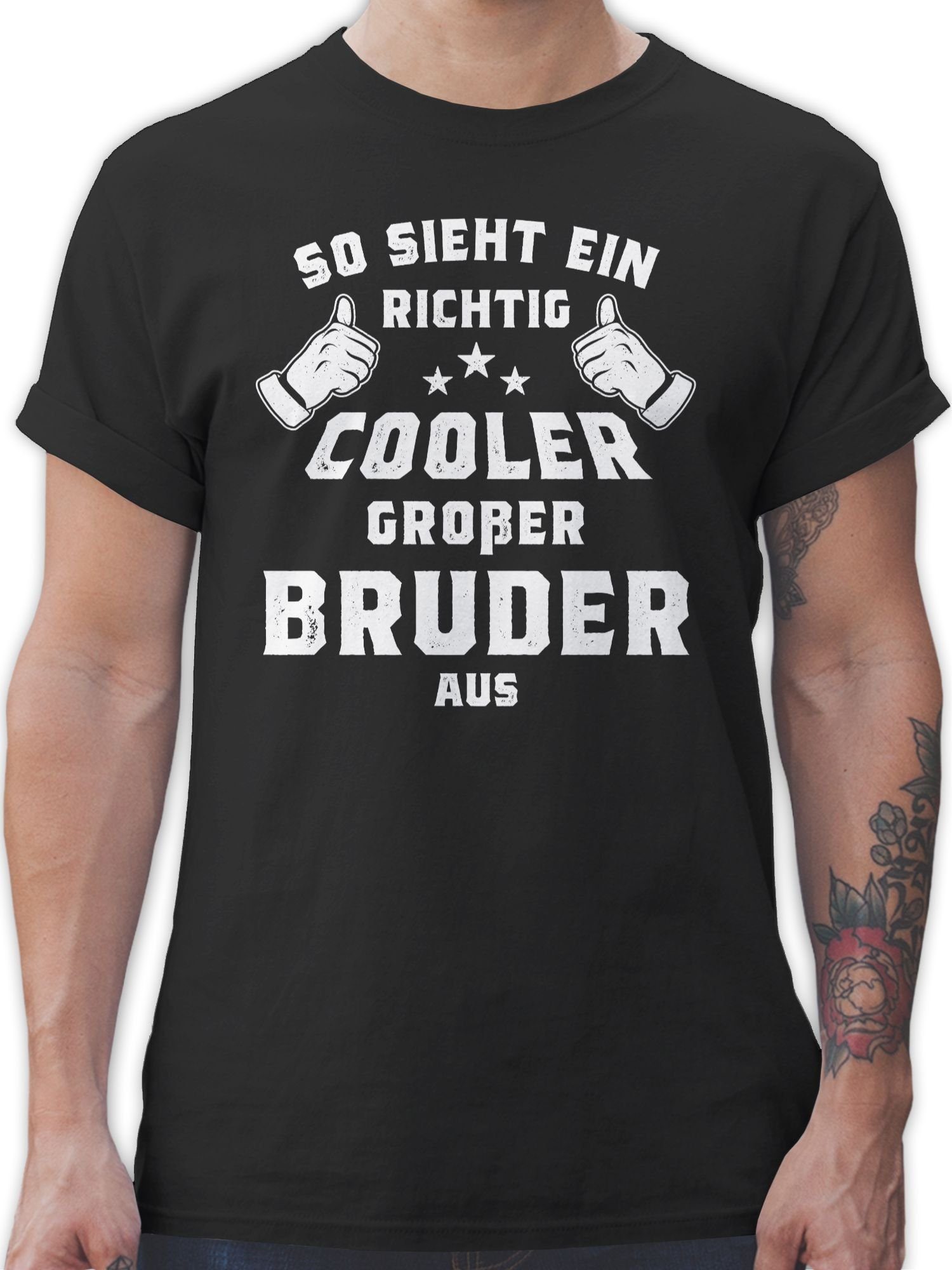 Shirtracer T-Shirt So sieht ein richtig cooler großer Bruder aus Großer Bruder 01 Schwarz | T-Shirts
