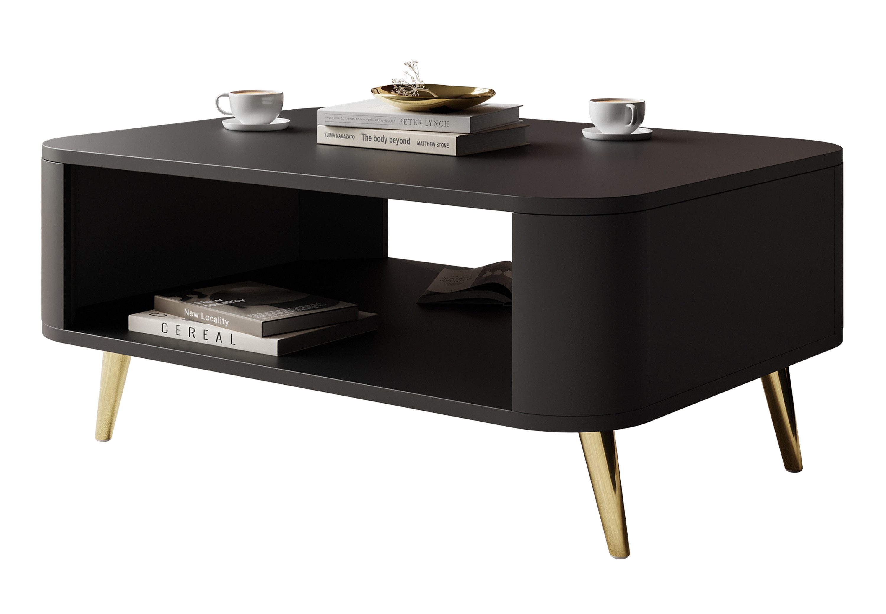 Lookway Couchtisch SHADOW II mit Ablage und wählbaren Metallbeinen (1x Tisch), Breite: 80 cm, Höhe: 35 cm, Tiefe: 60 cm