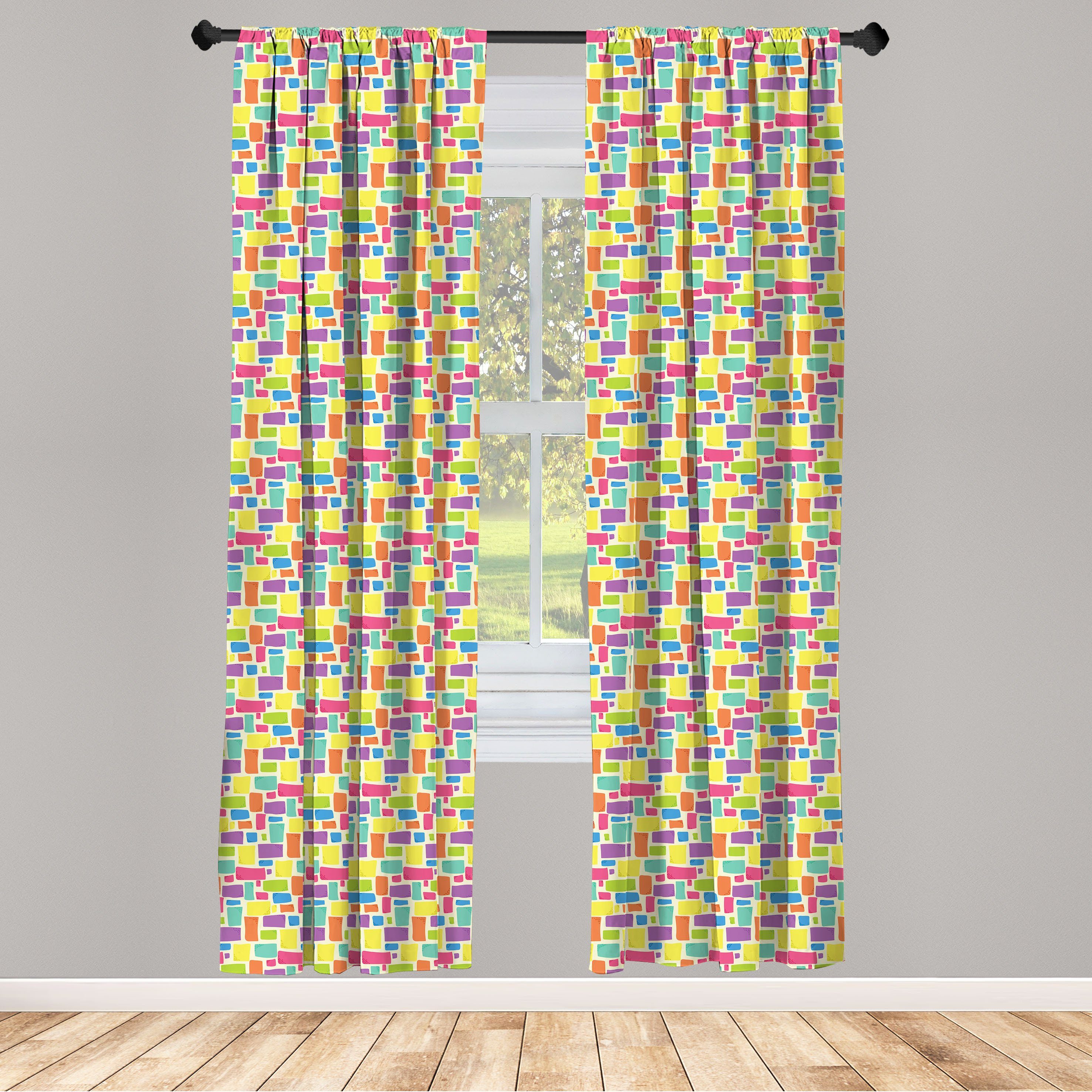 Gardine Vorhang für Wohnzimmer Schlafzimmer Dekor, Abakuhaus, Microfaser, Bunt Hipster Funky Mosaik-Fliesen