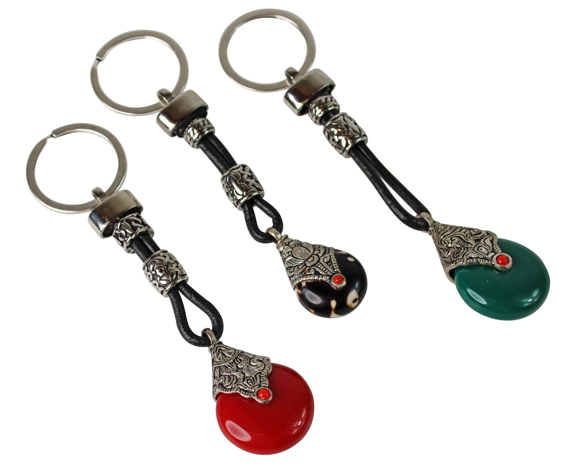 FRONHOFER Schlüsselanhänger 18782, Schlüsselanhänger im Ethno Stil mit Tibet Perlen aus Kunstharz Grün