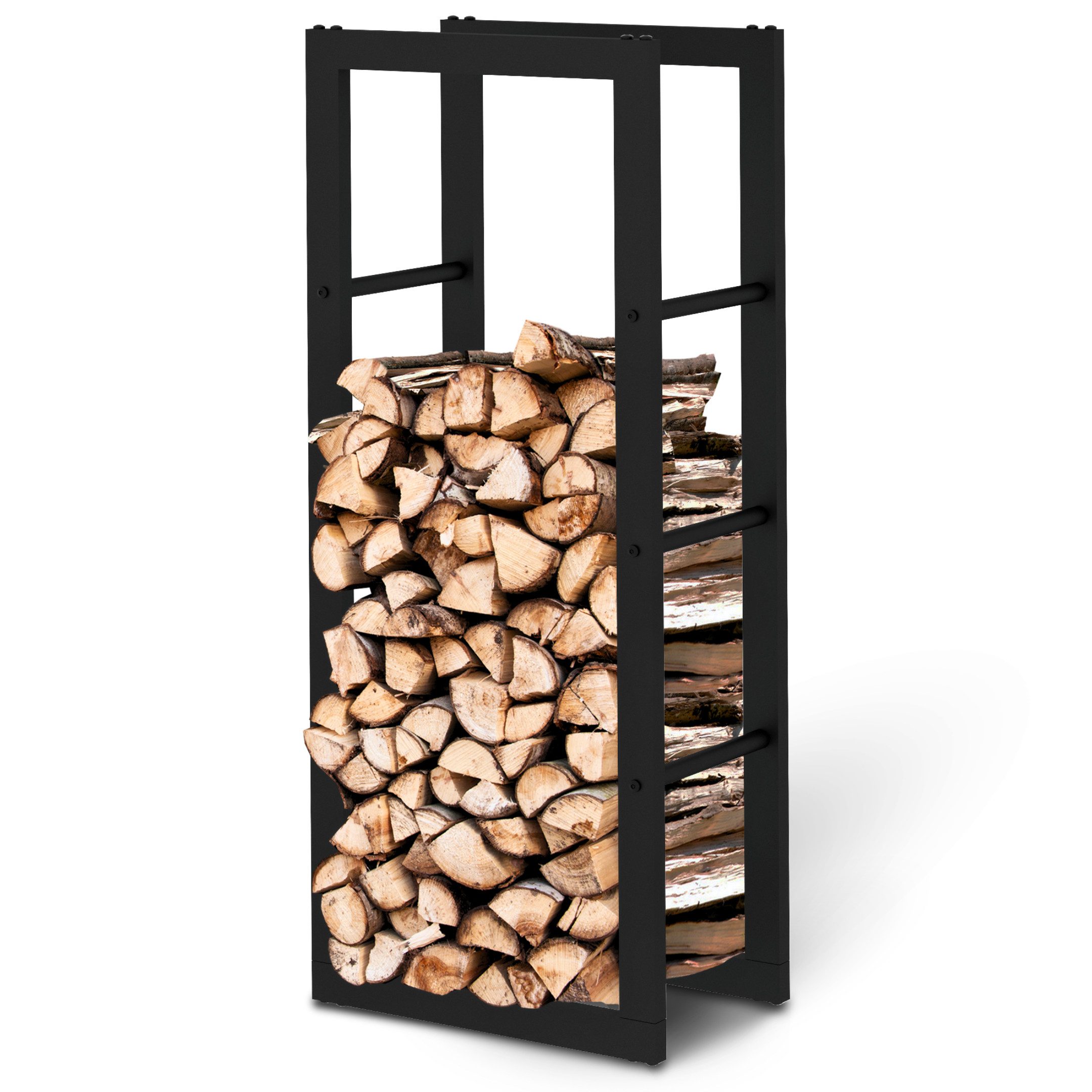 holz4home® Kaminholzregal Metall Schwarz I Brennholzregal Holzlager Design Feuerholzregal, BxTxH:40x25x100 cm, (inkl. Handschuh)