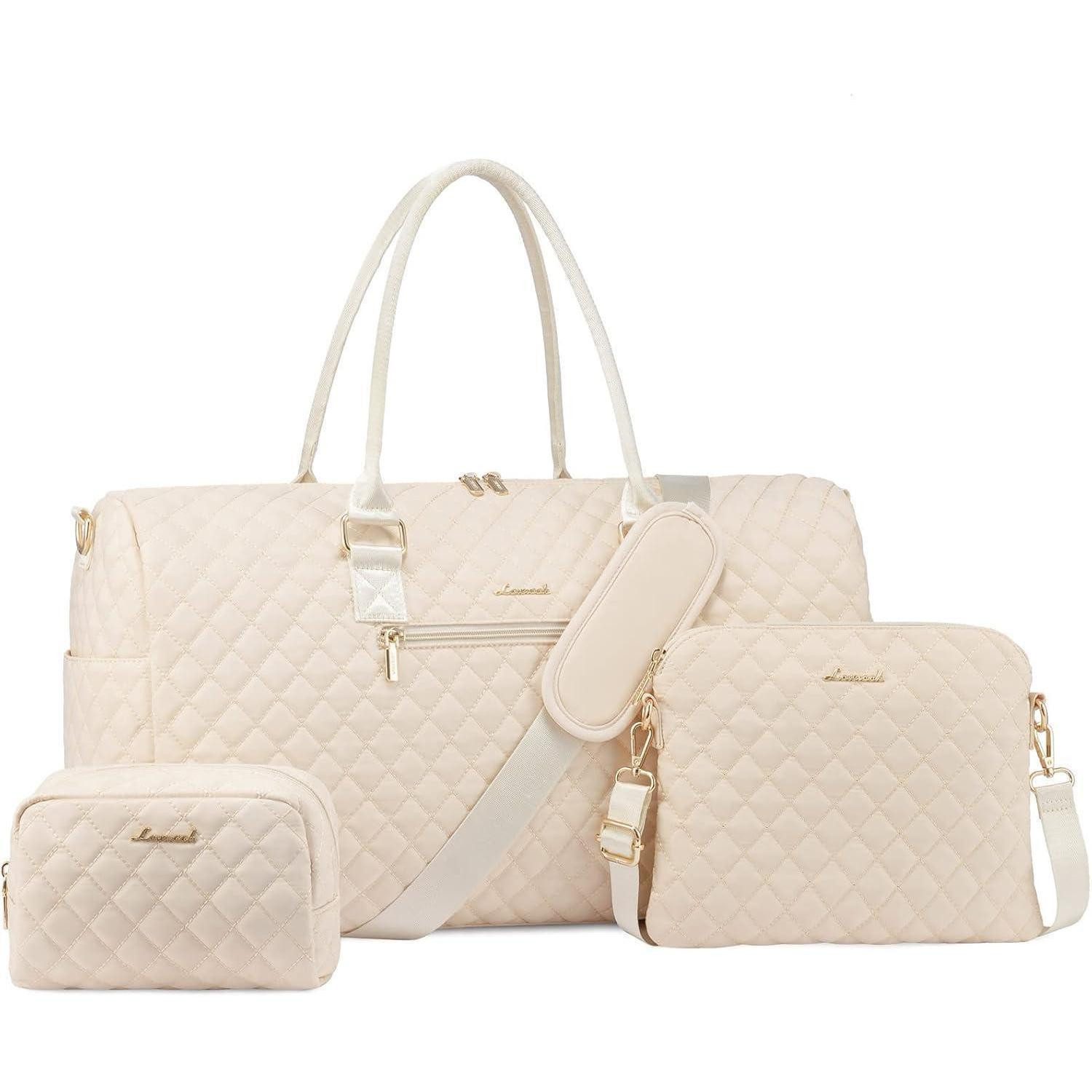 LuxusKollektion Невеликі сумки для поїздок Reisetasche Damen Невеликі сумки для поїздок Handgepäck Schuhfach L Beige 3er Set