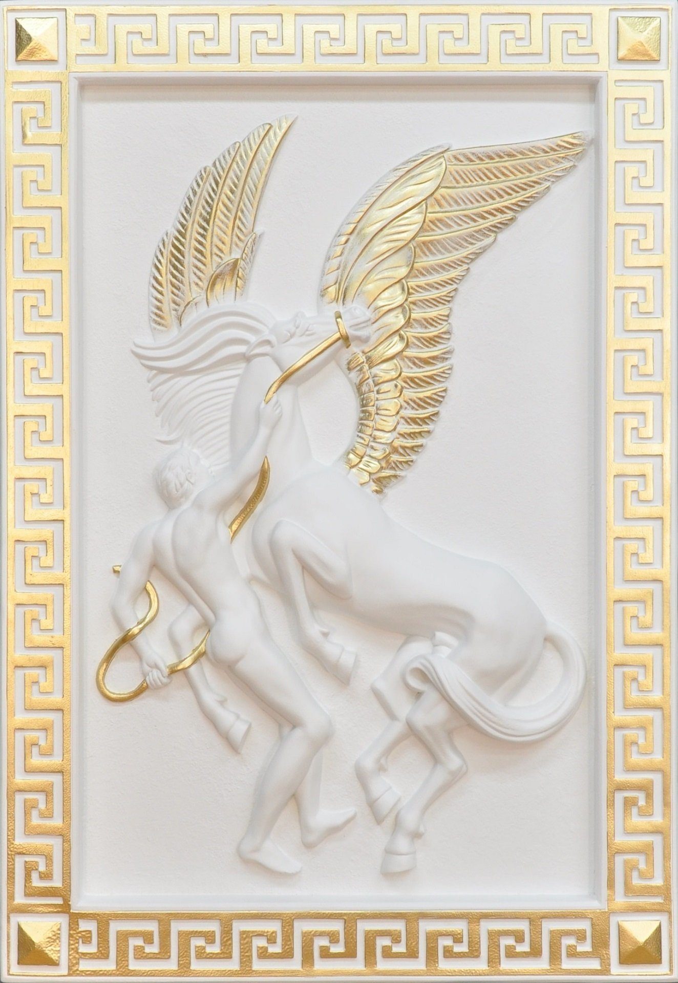 Wanddekoobjekt Pegasus Wandrelief Antik Stil Gemälde Handarbeit Bild Pferd Weiß