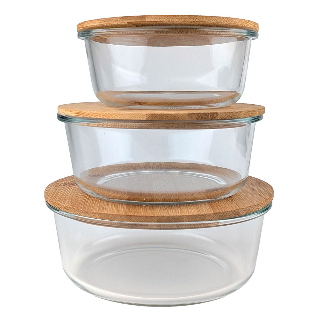 shop'n smile ideoon Vorratsdose Vorratsdosen Glas Rund Vorratsgläser Bambus Deckel 630/960/1400 ml, (6-tlg., 1er-Set von 3 St. & 2er-Set von 6 St), luftdicht da – Bild 2 von 5
