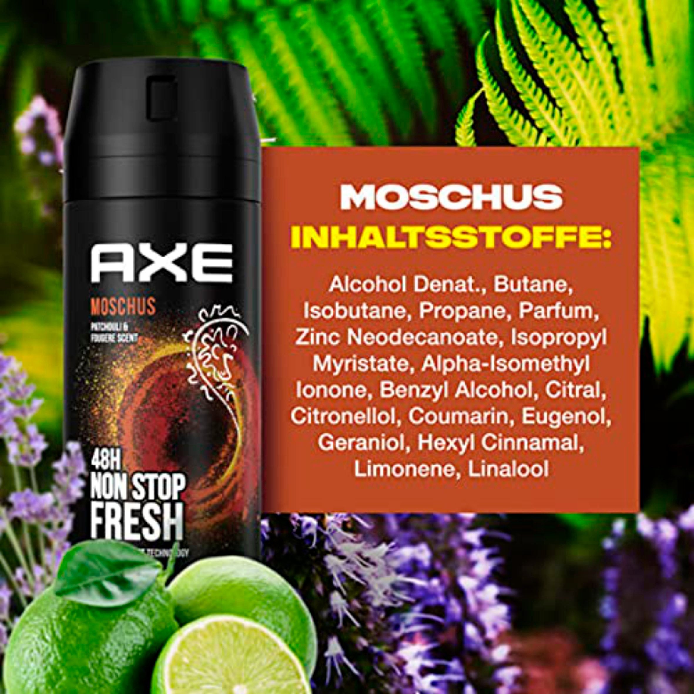 axe Deo-Spray 6x Axe Bodyspray Moschus ohne Aluminiumsalze - 150 ml (Musk), 6-tlg., bekämpft geruchsbildende Bakterien und unangenehme Gerüche