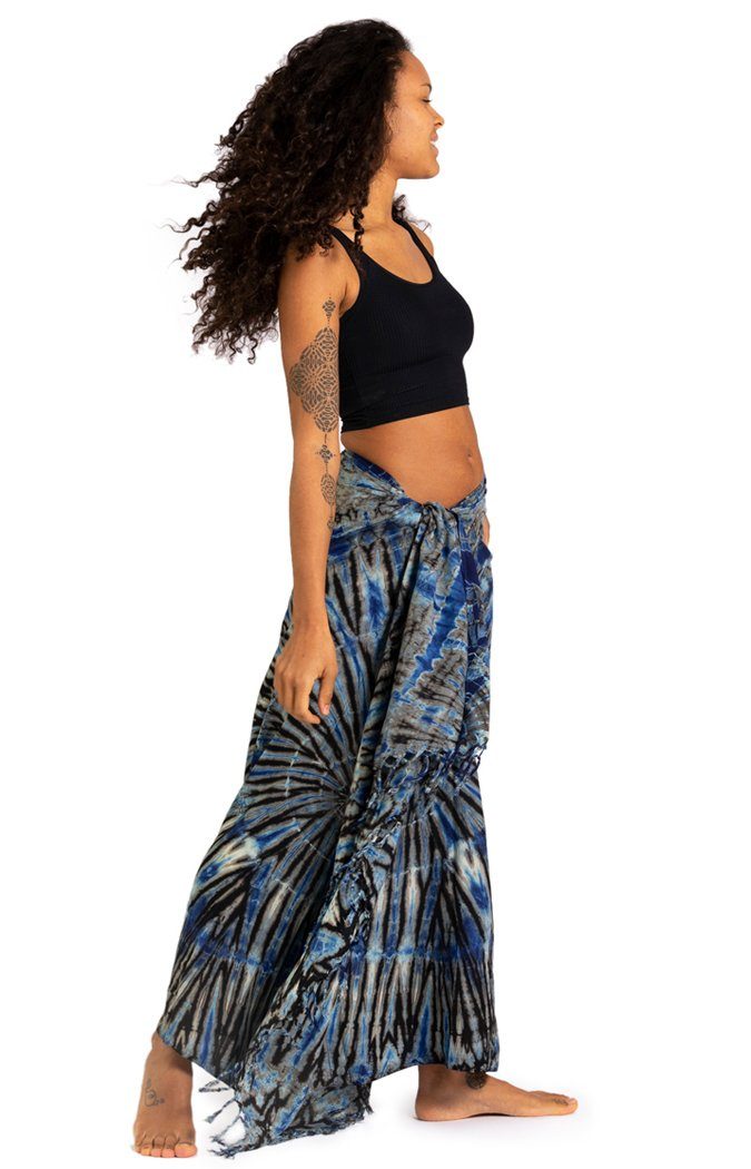 PANASIAM Pareo Sarong TieDye den leichter Schultertuch für blau aus Cover-up Strandtuch Viskose Strandkleid Strand Halstuch Design schwarz Wrap, Tuch Bikini