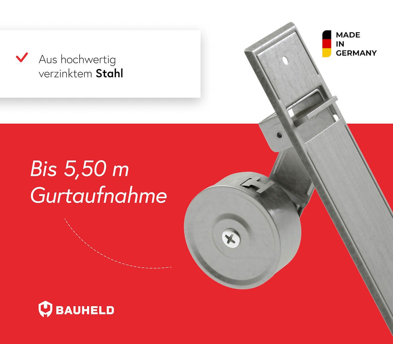 BAUHELD Einlass-Gurtwickler [Made in Germany] Rolladen Gurtwickler Unterputz, Gurtbreite 23,00 mm, Einlassgurtwickler inkl. Abdeckplatte oder ohne Rolladengurt Abdeckung, Verzinkter Stahl, Vorgespannte Feder