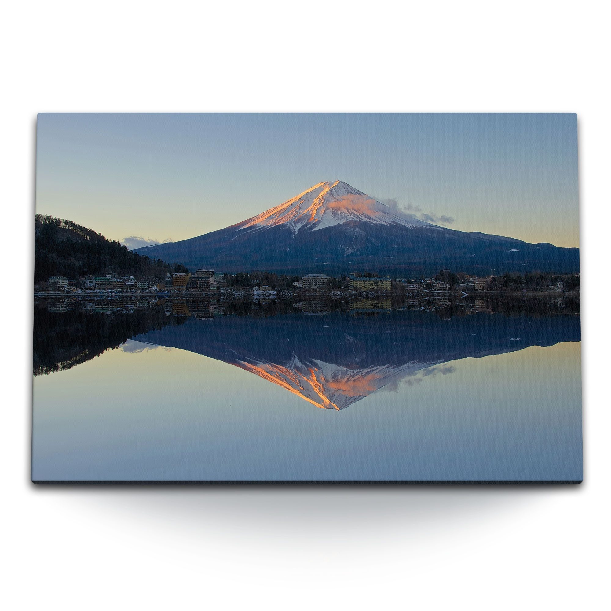 Sinus Art Leinwandbild 120x80cm Wandbild auf Leinwand Japan Fuji Vulkan Berg See Natur Sonnen, (1 St)