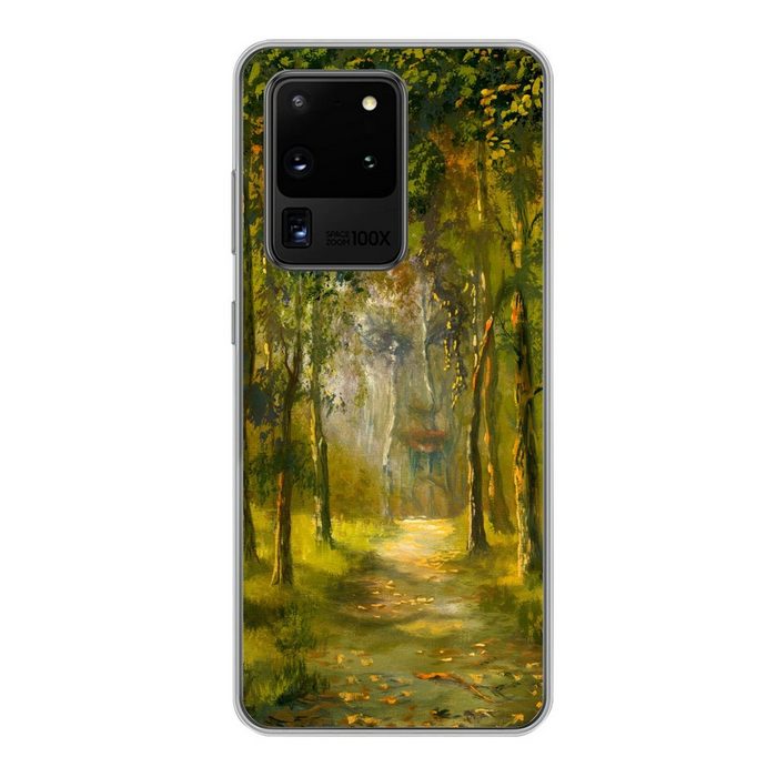 MuchoWow Handyhülle Eine Illustration eines Weges durch den Wald Phone Case Handyhülle Samsung Galaxy S20 Ultra Silikon Schutzhülle