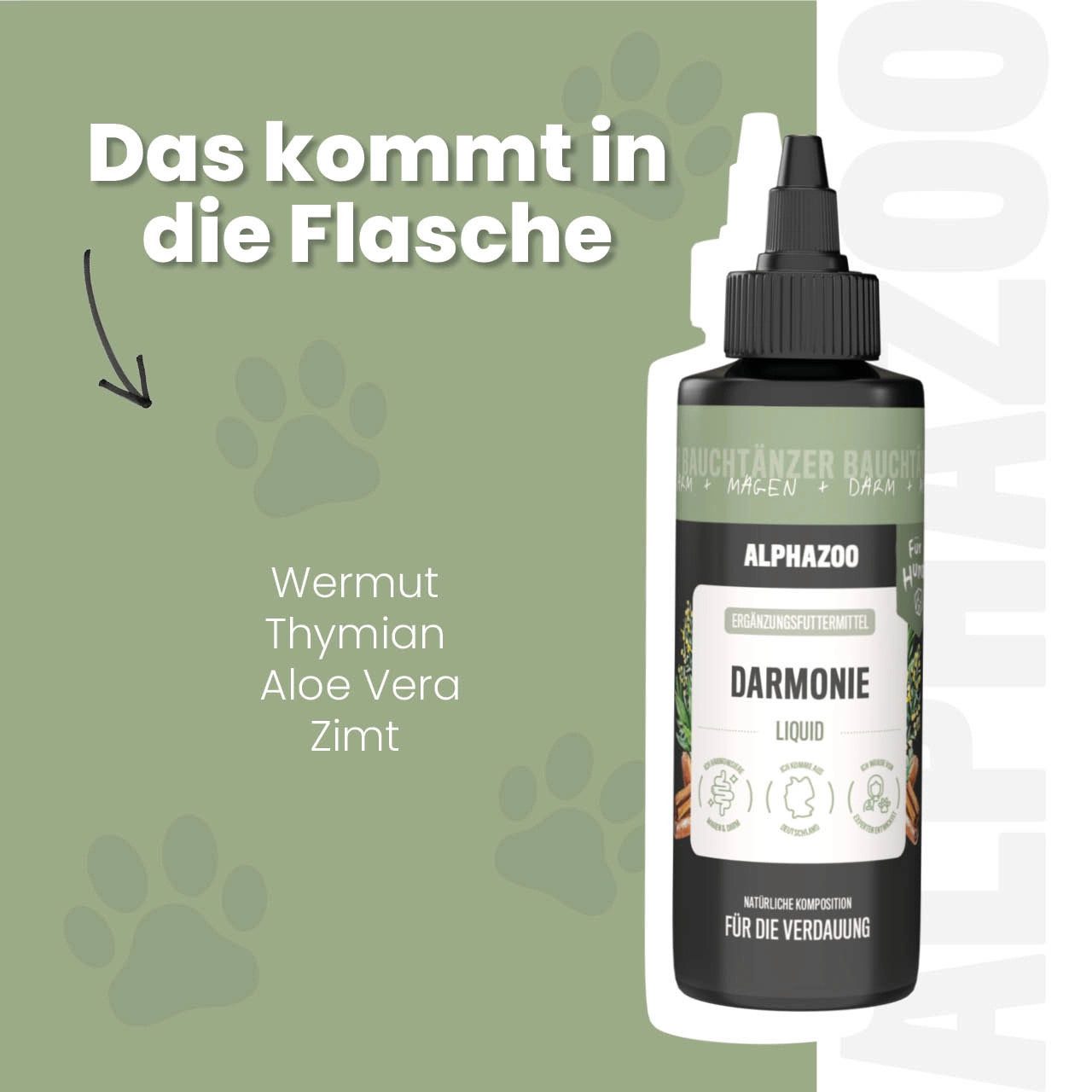 ALPHAZOO Darmonie Liquid für Hunde 100 ml Magen I Darm, Ergänzungsfutter für: Hunde