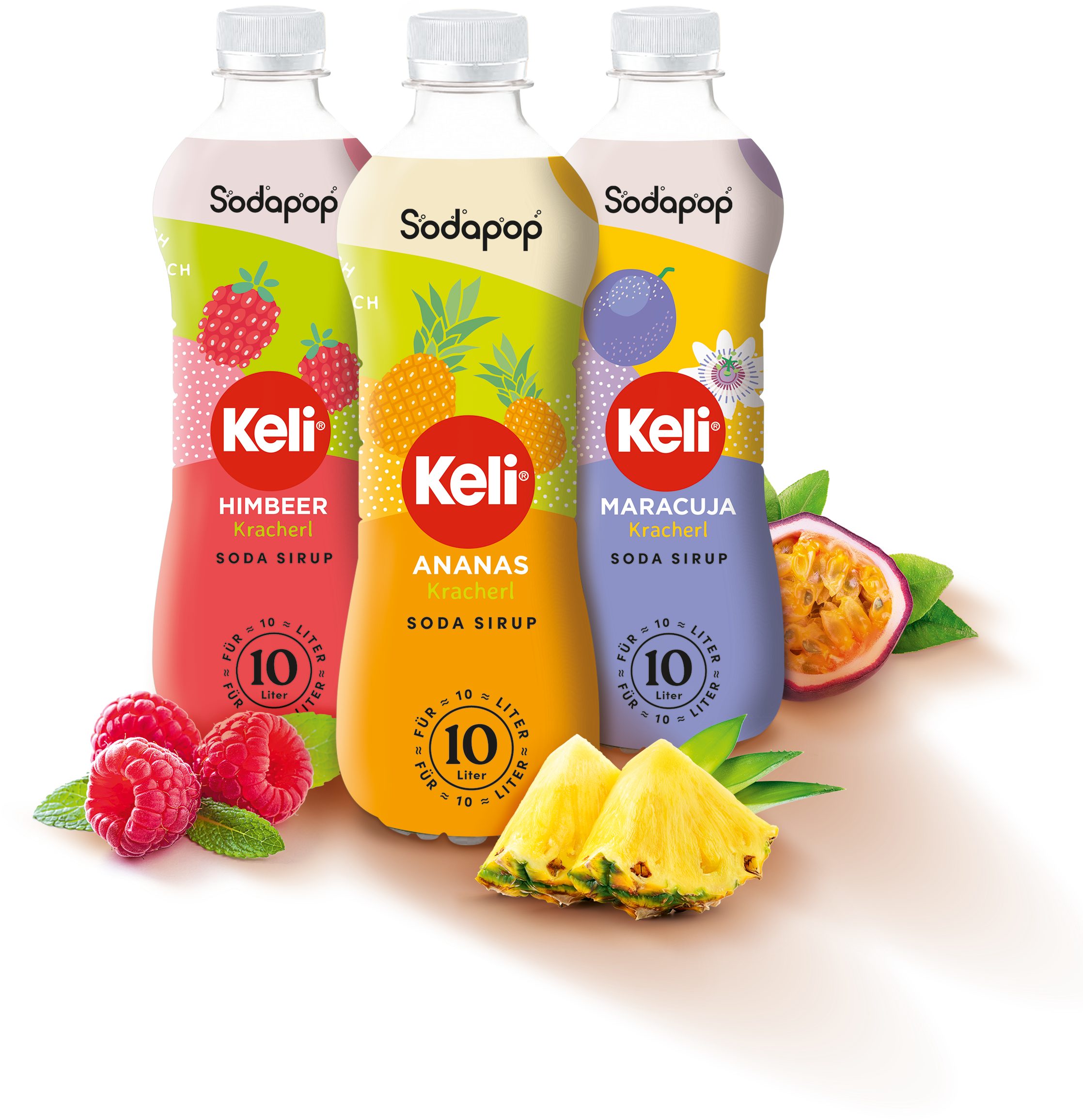 Sodapop Getränke-Sirup SODAPOP KELI Sirup 3er Set, 0,5 l, 500 ml, (Set, 1x Keli Ananas, 1x Keli Maracuja, 1x Keli Himbeer), Immer verdünnen!
