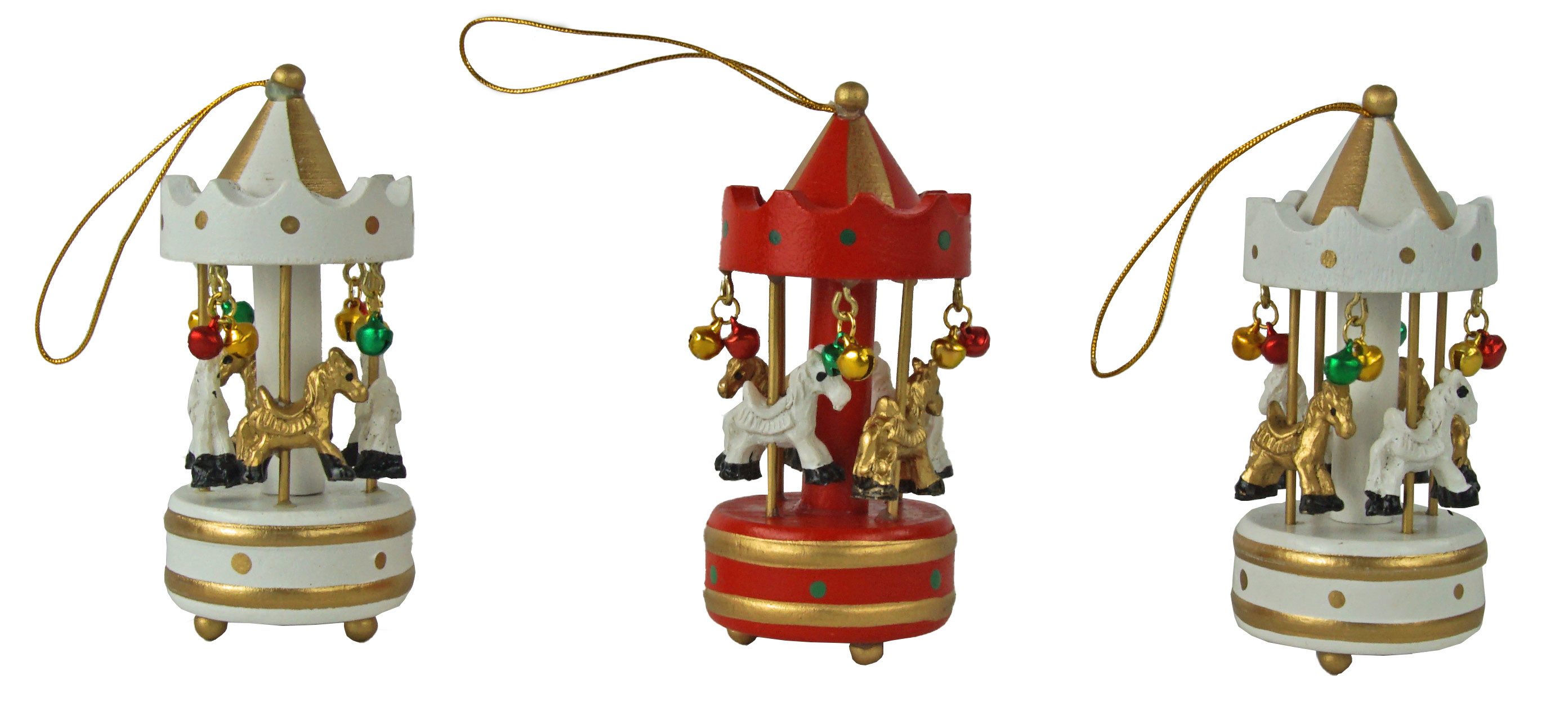 Christmas Paradise Dekohänger Weihnachtsanhänger Karussell – 3er-Set in Rot, Weiß und Gold (Set, 3 St., 2x Karussell weiß 1x Karussell rot), Weihnachtsdeko