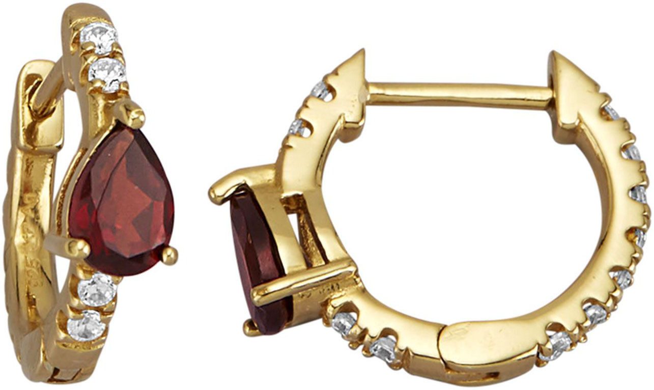 Firetti Paar Creolen Schmuck Geschenk Silber 925 Ohrschmuck Ohrringe Tropfen, mit Granat, Zirkonia (synth)