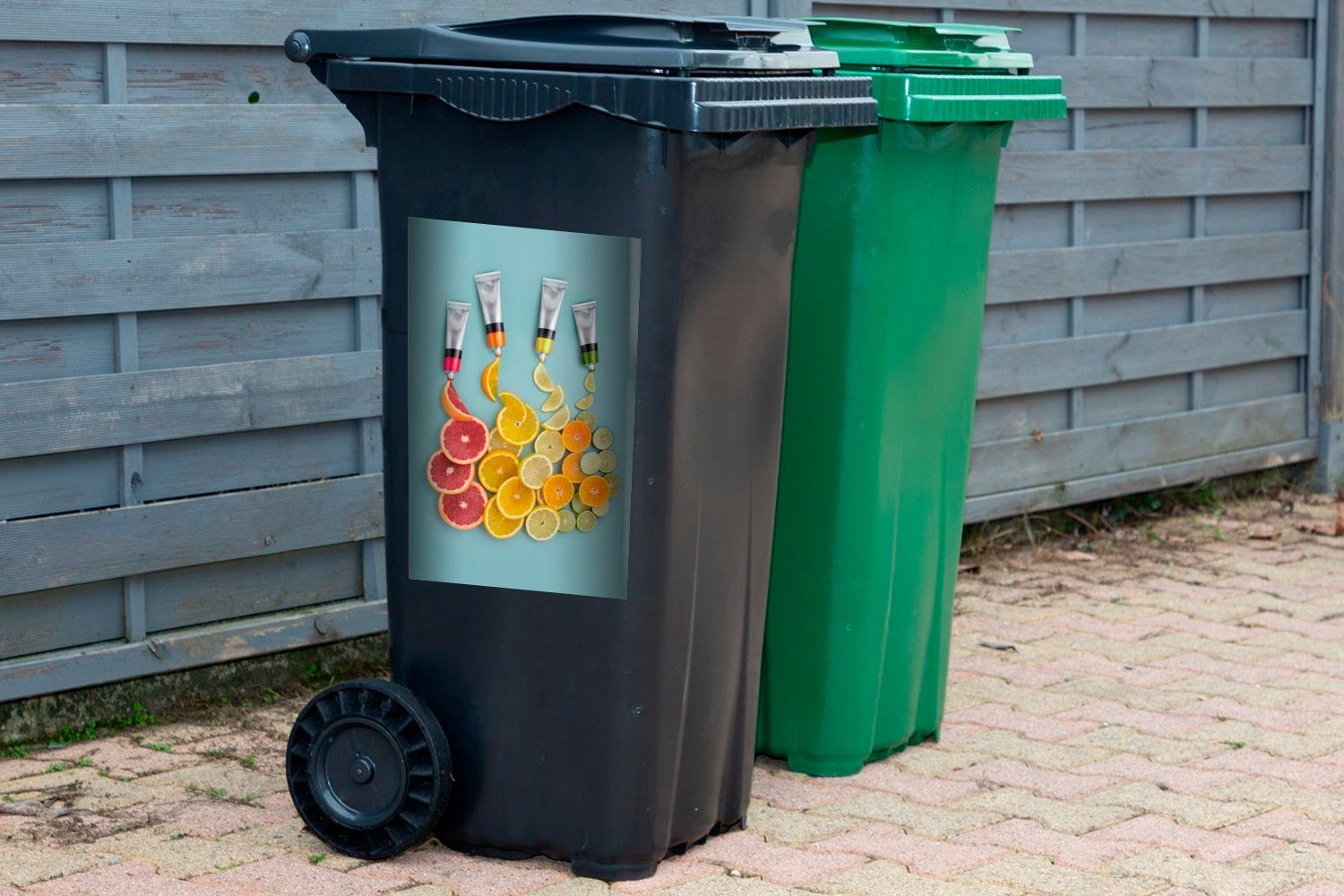 Mülltonne, (1 Abfalbehälter Obst MuchoWow Container, Farben Farbe Sticker, - Wandsticker St), Mülleimer-aufkleber, -