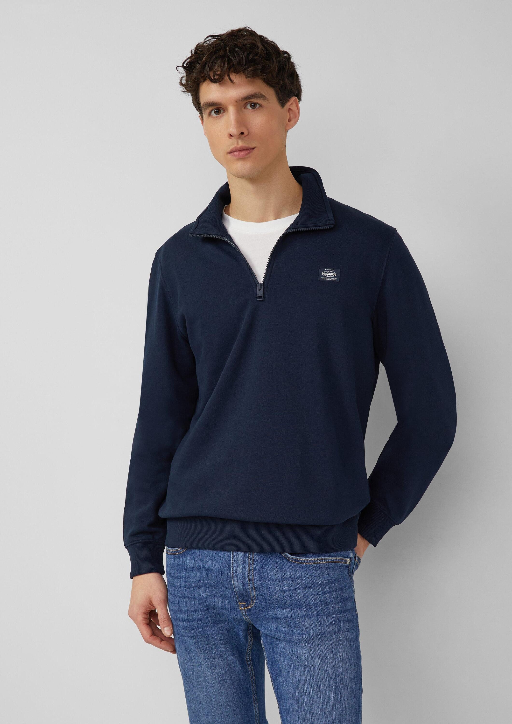s.Oliver Sweatshirt Sweatshirt Sweatshirt mit Troyer-Kragen und Logo-Patch