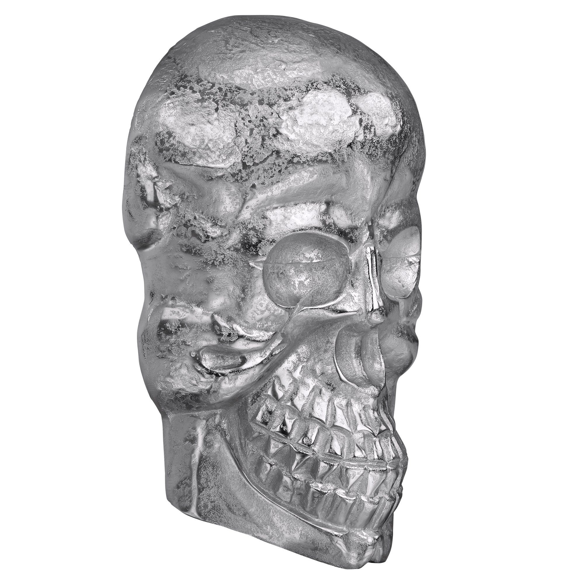 Aluminium Gothic Skulptur kein WOMO-DESIGN Set, (kein Deko Totenkopf Schädel Totenschädel Silber Finish Wandskulptur Skull Glänzend 42x30cm Nickel Set), mit Poliertes