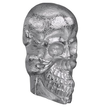 WOMO-DESIGN Skulptur Deko Skull Totenkopf Wandskulptur Gothic Totenschädel Schädel, Silber Glänzend 42x30cm Poliertes Aluminium mit Nickel Finish