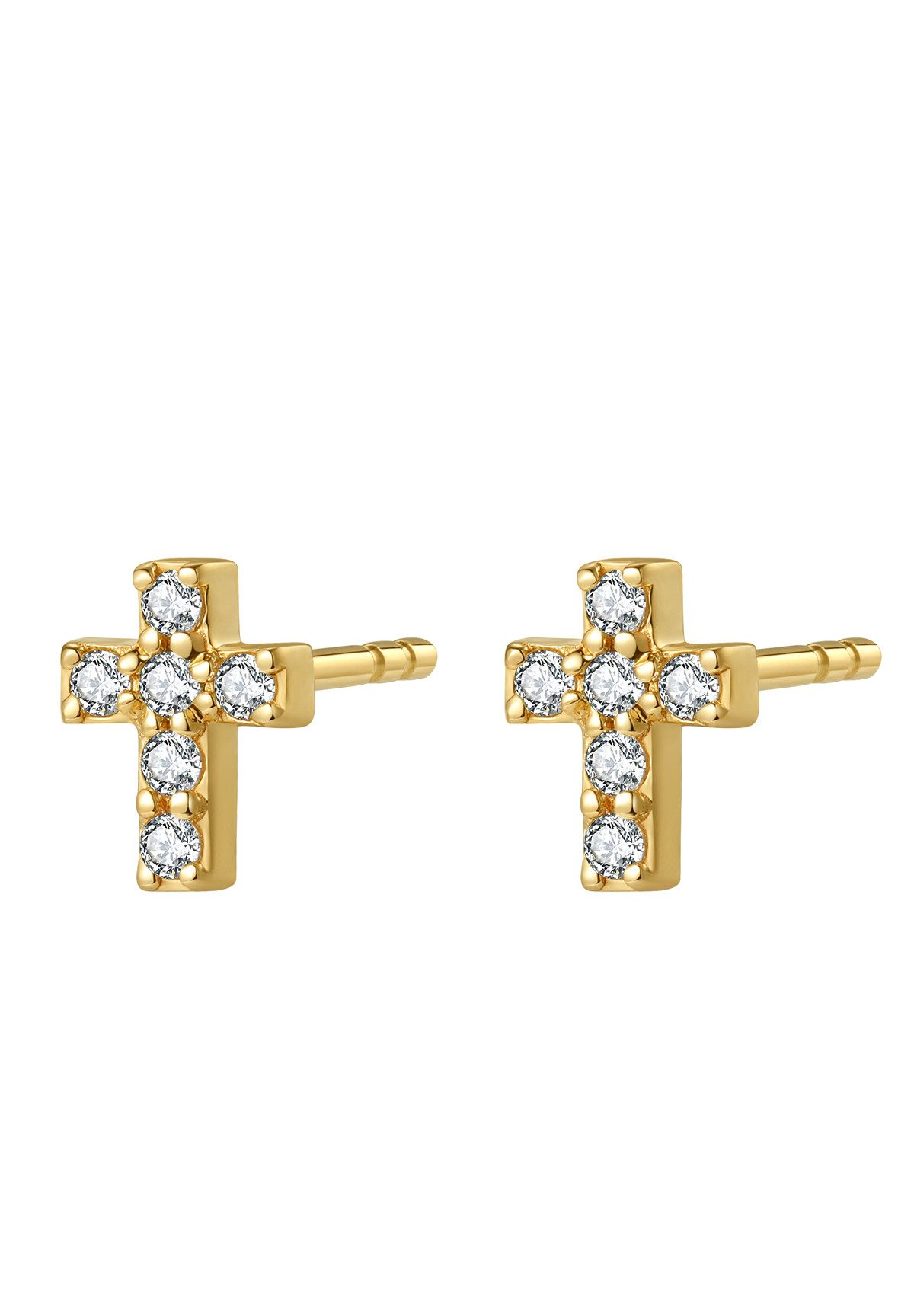 Dear Me Paar Ohrstecker Damen 585 Echtgold Kreuz mit Zirkonia, Klassische 14K Gold Ohrringe