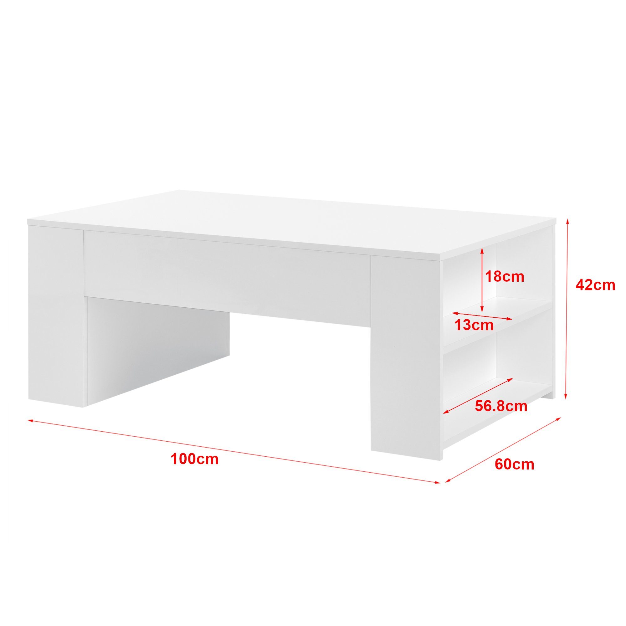 en.casa hochglanz Couchtisch, Wohnzimmertisch 100x60x42cm Weiß Vellinge