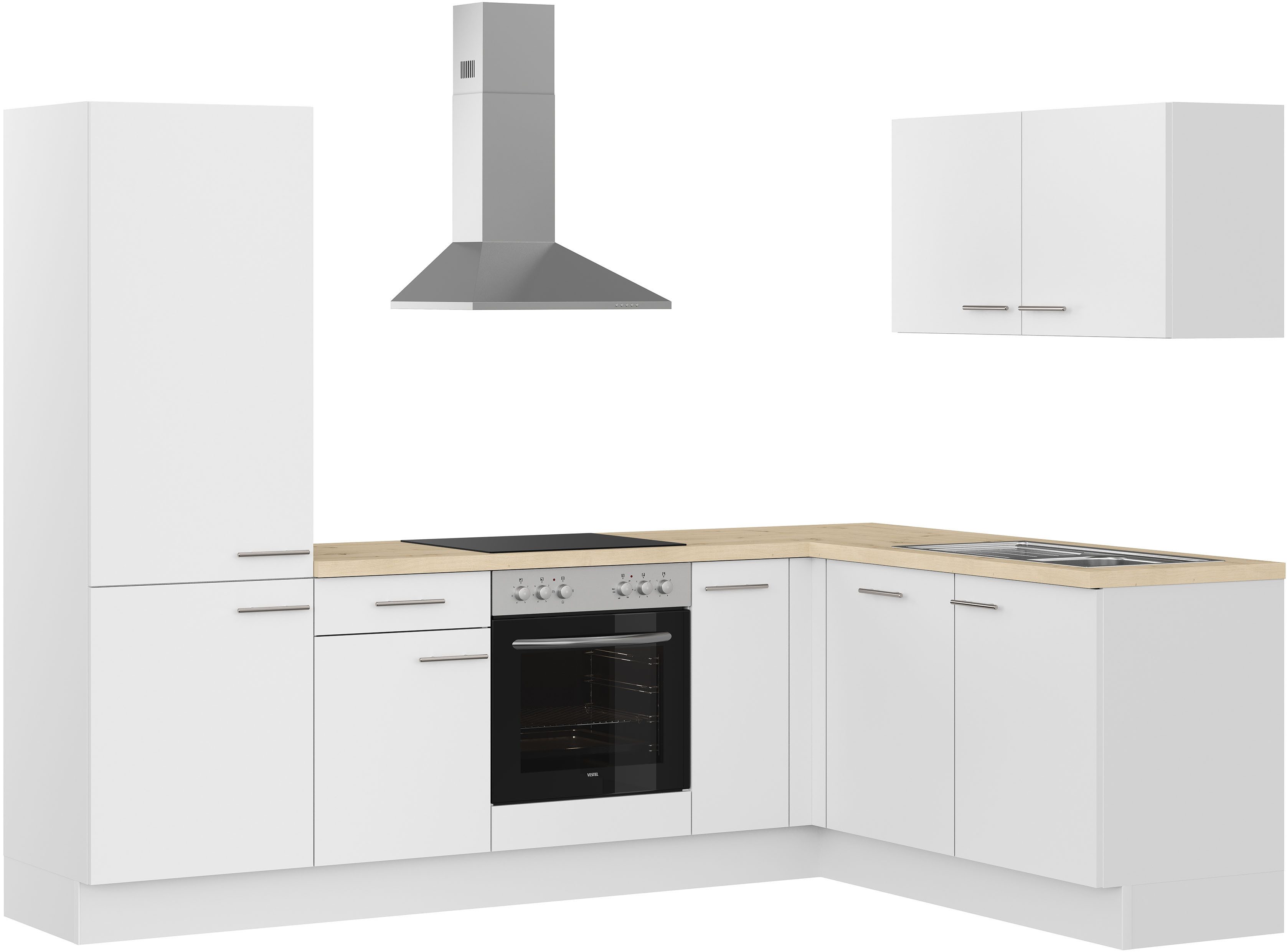 IMPULS KÜCHEN Winkelküche "Tirana", Ausrichtung wählbar, Schubkästen mit Soft-Close, vormontiert, wahlweise mit E-Geräten, mit Vollauszug, Breite 265/185cm