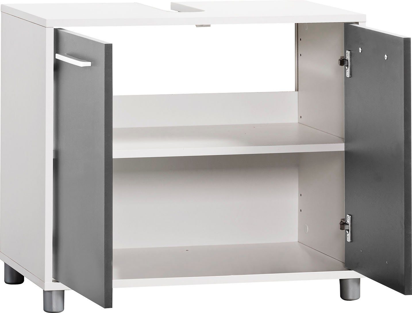 Procontour Waschbeckenunterschrank Betty Breite mit weiß Einlegeboden, anthrazit 64 / cm, WBU Badmöbel Badezimmerschrank