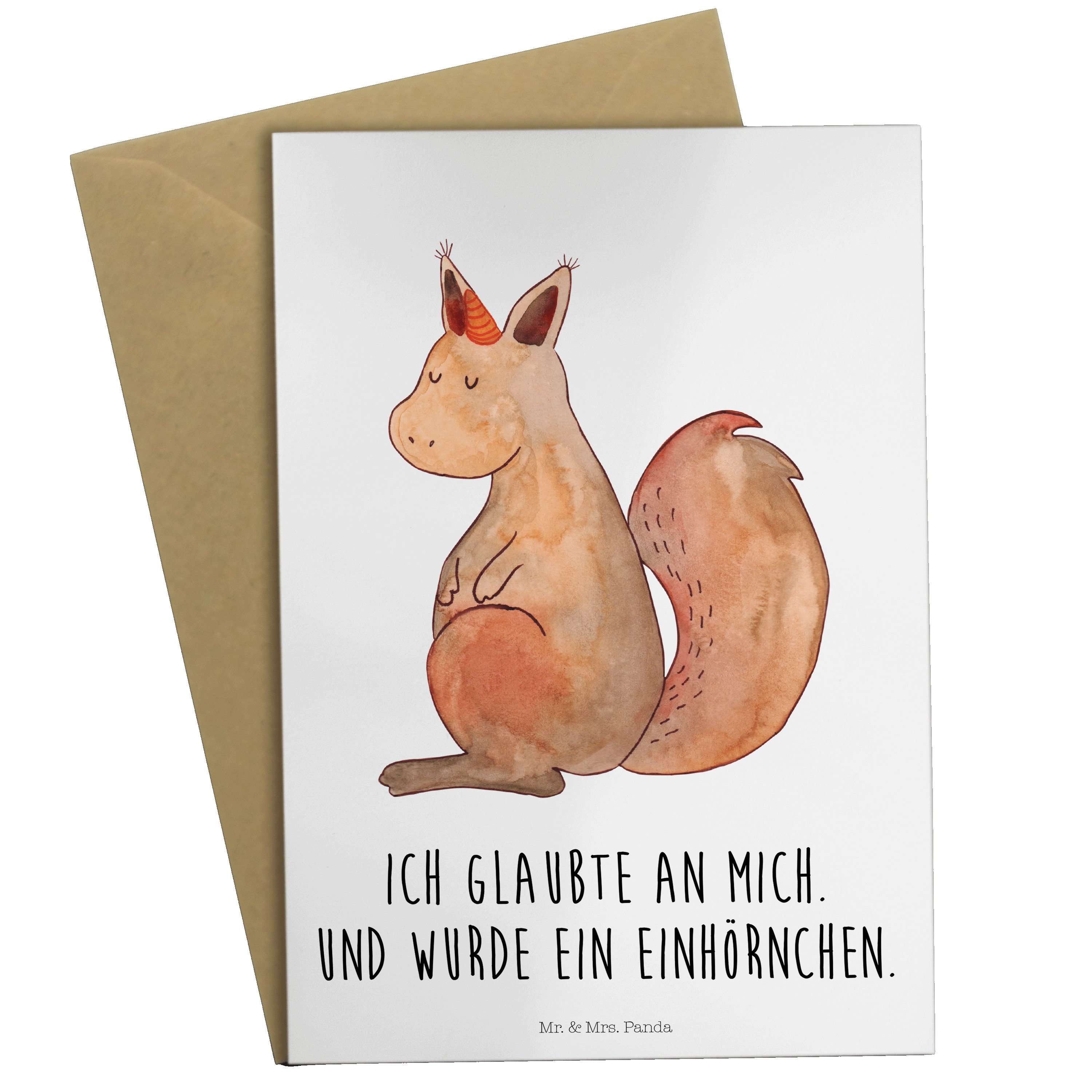 Mr. & Mrs. Panda Grußkarte Einhörnchen Glaube - Weiß - Geschenk, Einladungskarte, Eichhorn, Hoch