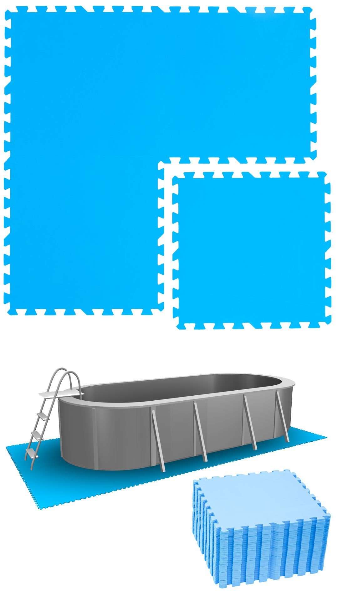 Pool 28 Blau 6,6 Bodenmatte eyepower erweiterbares m² Matten EVA Poolunterlage 50x50 Stecksystem Set,