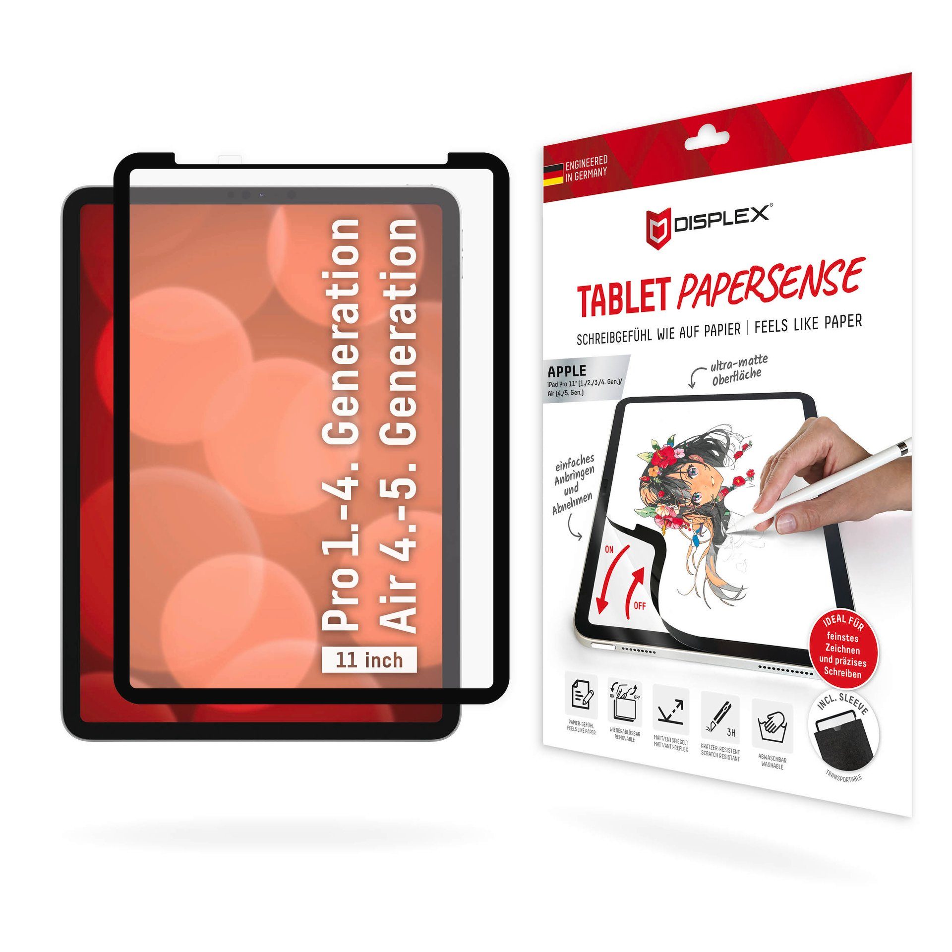 Displex Tablet PaperSense für Apple iPad Air (4./5. Gen), Apple iPad Pro 11 (1./2./3./4. Gen), Displayschutzfolie, Schreiben wie auf Papier