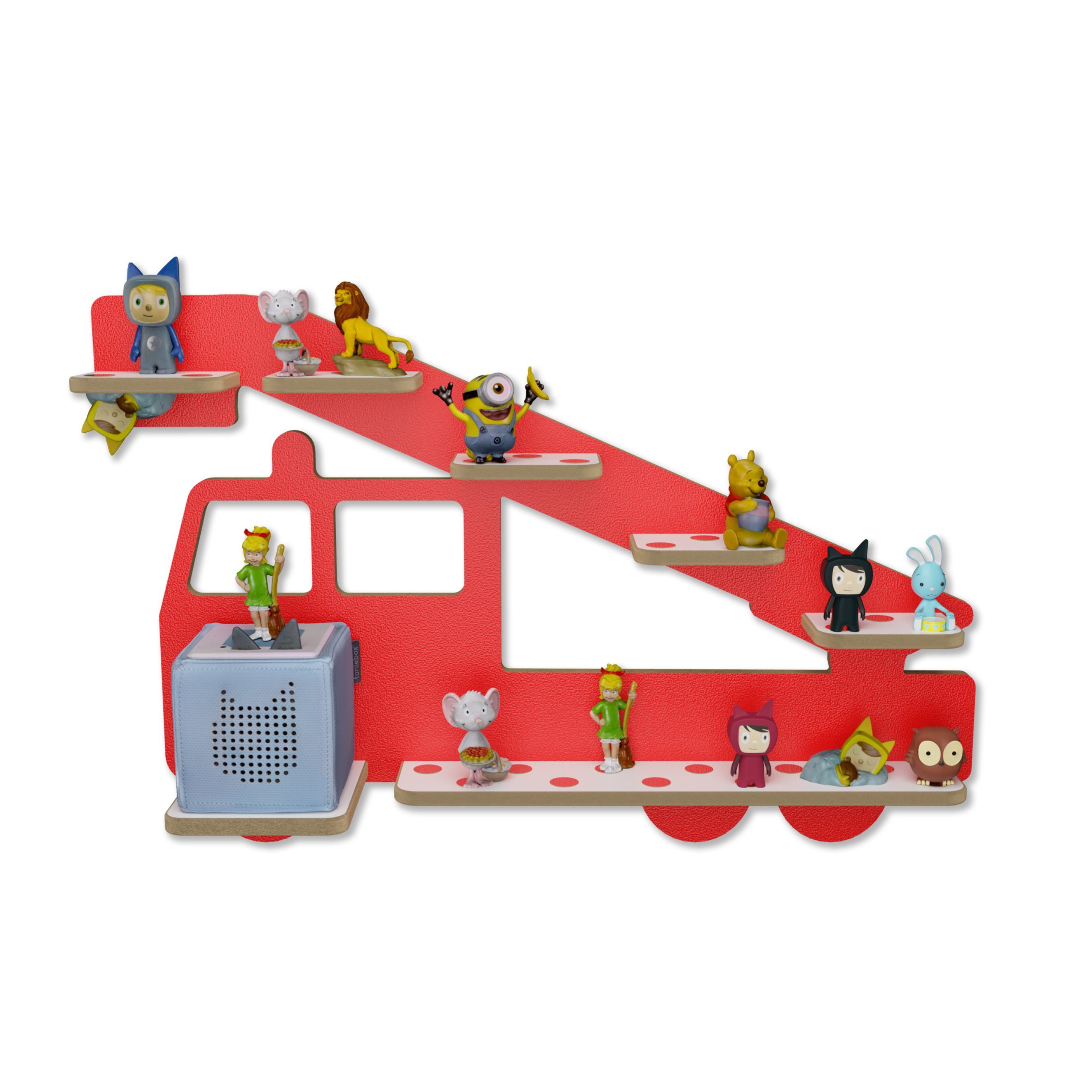 Holzura Kinderregal Tonieregal für Toniebox, Kinderregal Feuerwehr Regal für Tonie Figuren