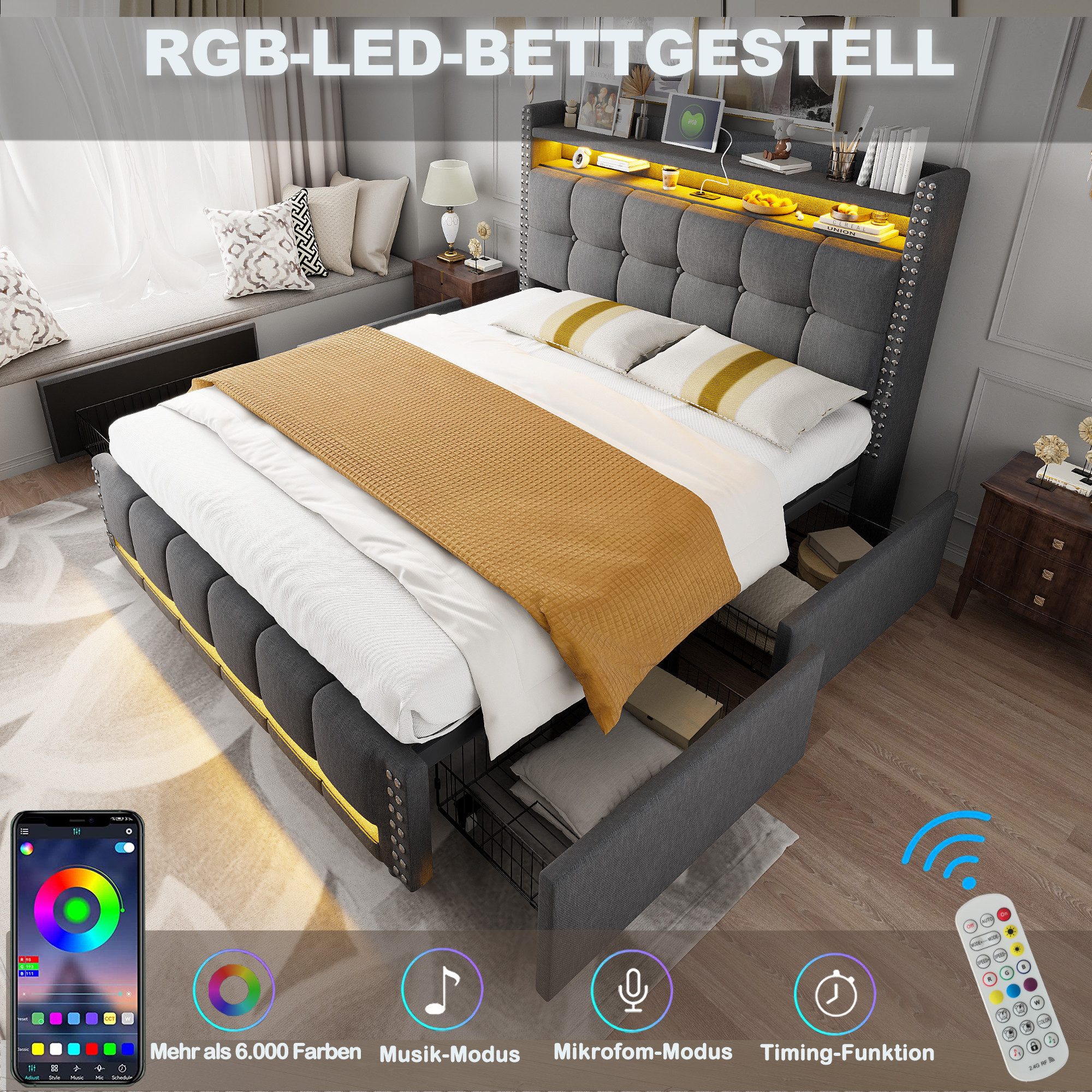 HAUSS SPOLE Polsterbett 140x200 mit LED-Beleuchtung, günstig online kaufen