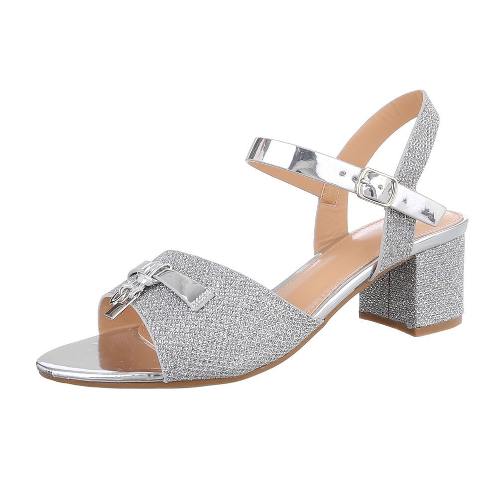 Ital-Design Damen Abendschuhe Party & Clubwear Sandalette (86192592) Blockabsatz Sandalen & Sandaletten in Silber