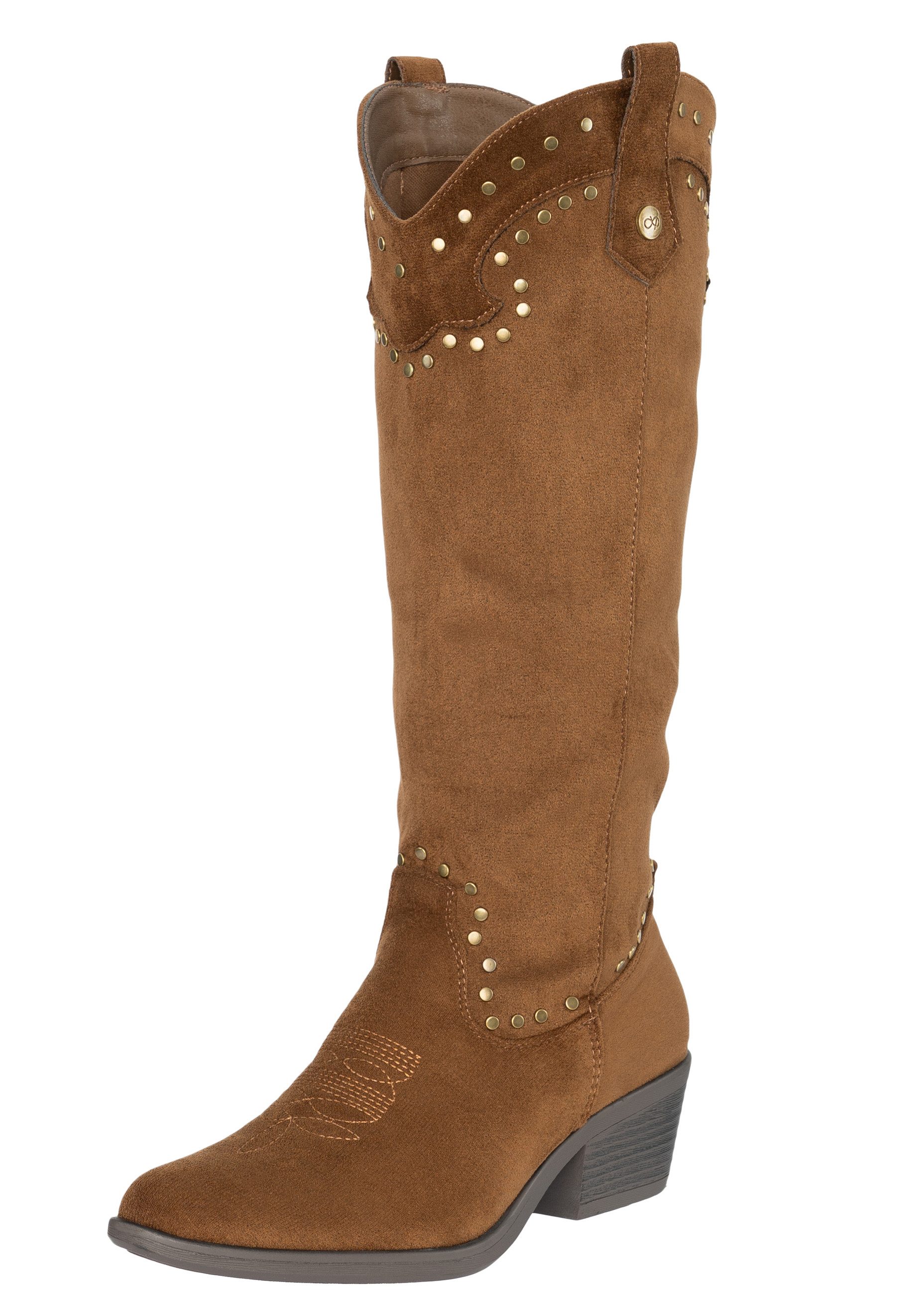 Salinyang Damen Cowboy Boots Kniehoch in Wildlederoptik mit Nieten Stiefel