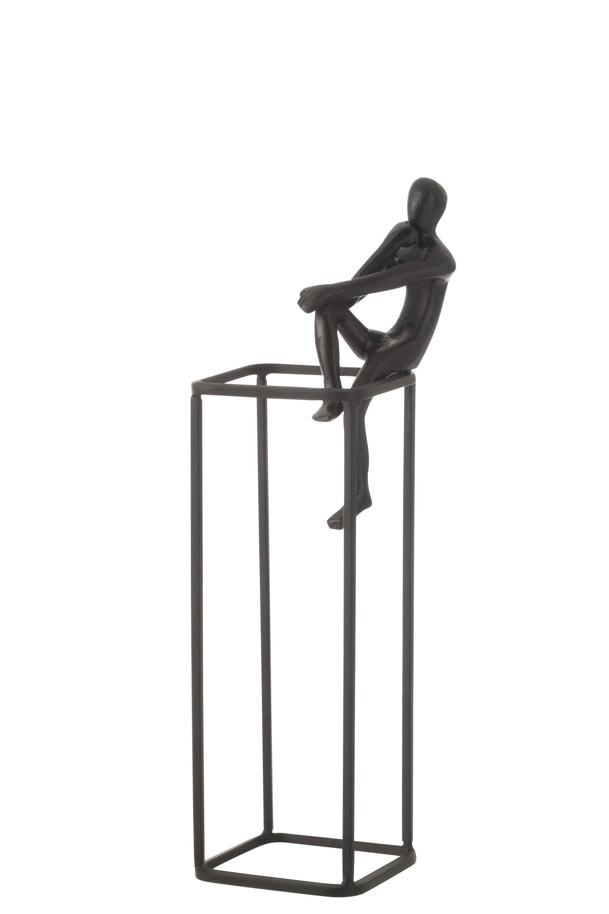 Dekoobjekt Skulptur Denker auf Kubus – Moderne Dekofigur in Schwarz