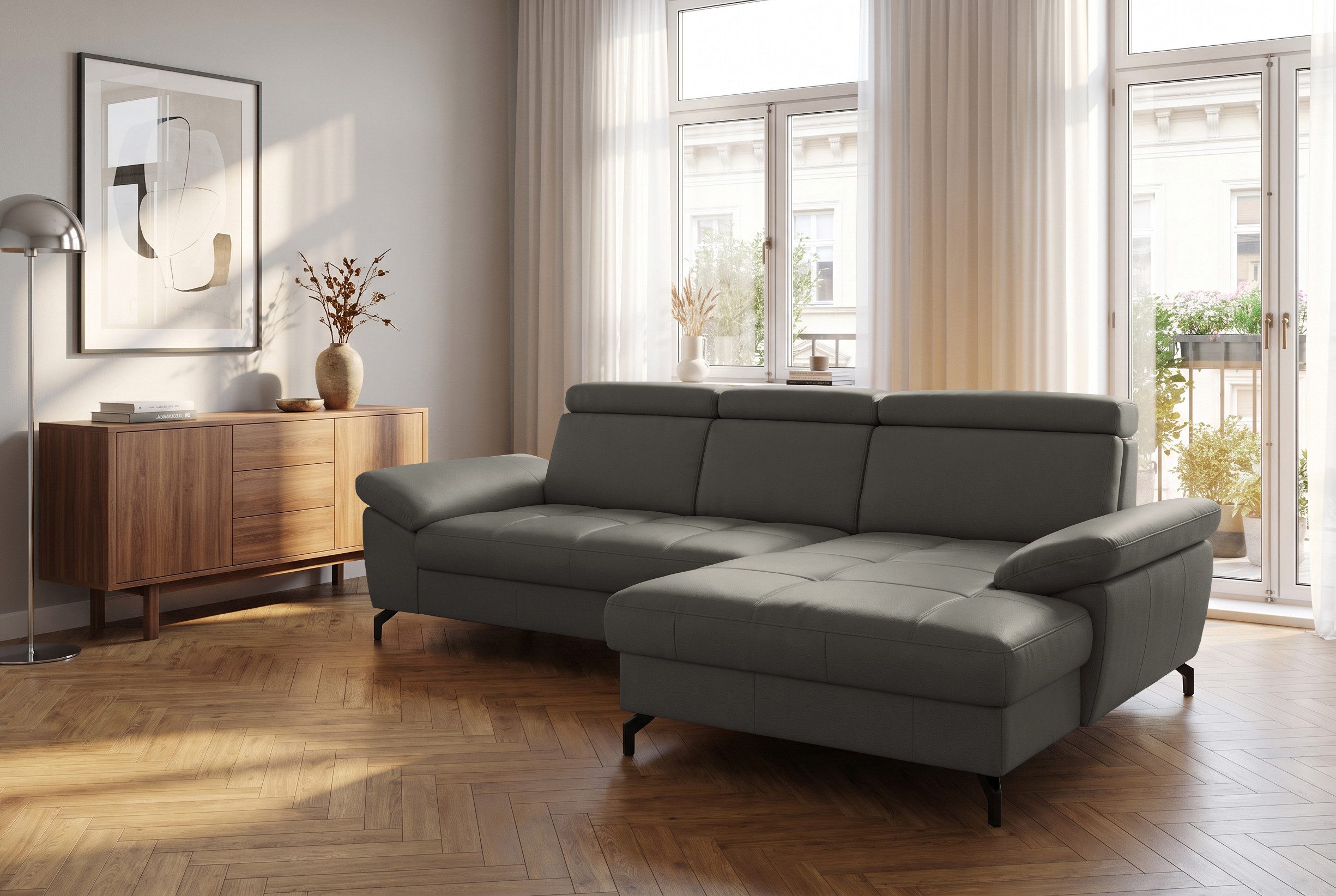sit&more Ecksofa Vanity L-Form, Leder, B: 264 cm, mit Sitz-, Kopf u. Armteilverstellung, Couch optional mit Schlaffunktion & Bettkasten, in Leder