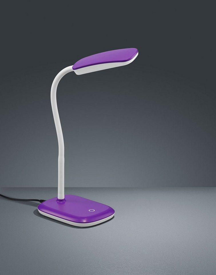 TRIO Leuchten LED Tischleuchte Boa, LED fest integriert, Warmweiß,  Tischlampe, violet, Touch Dimmer, warmweiß, verstellbarer Flexarm