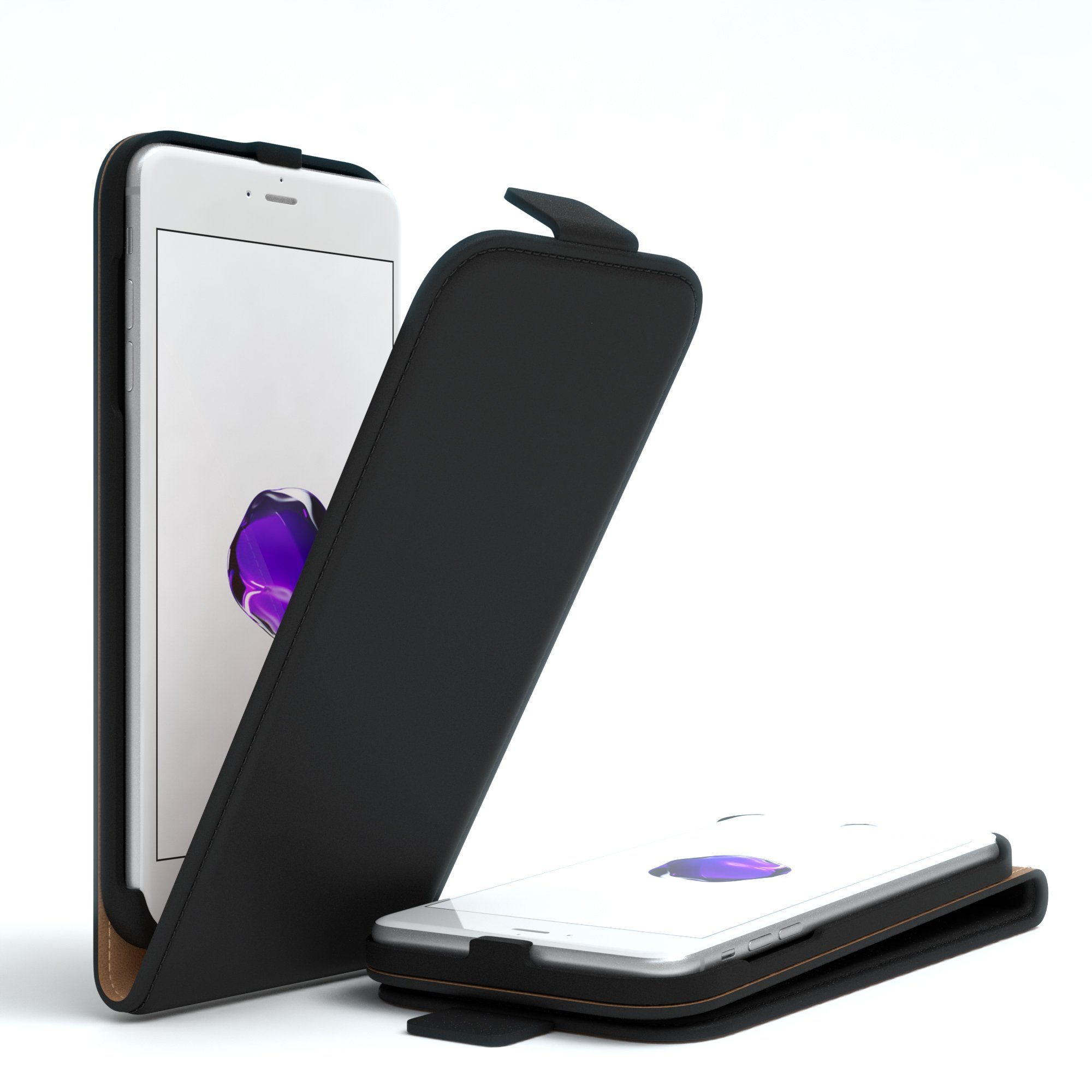 EAZY CASE Handyhülle Flipcase für Apple iPhone 8 Plus / iPhone 7+ 5,5 Zoll, Tasche Klapphülle Handytasche zum Aufklappen Etui Kunstleder Schwarz