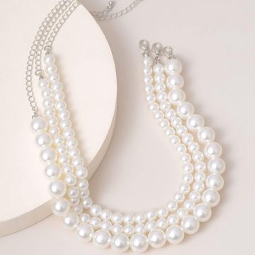yozhiqu Perlenkette 3-reihiger Perlen-Choker, mehrschichtige Perlenkette,kurze Perlenkette, Klassisches Design, für elegante Anlässe und Retro-Kostüm-Outfits
