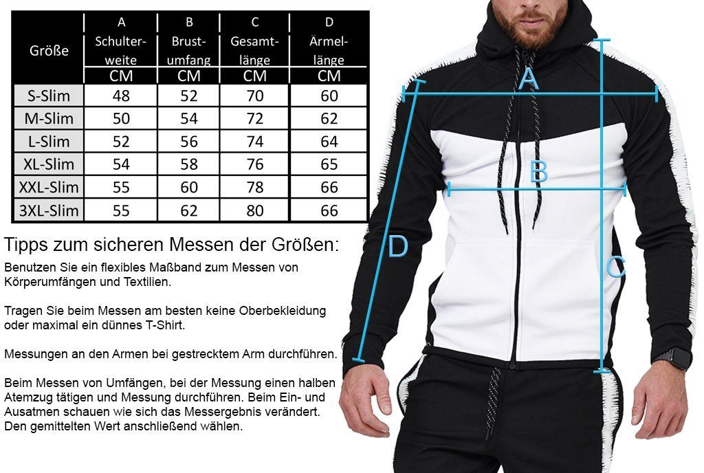 L.gonline Freizeitanzug Herren Jogginganzug, Freizeitanzug, Hausanzug 586 (Kapuzenjacke mit Reißverschluss, Hose, 2-tlg), Fitness Freizeit Casual