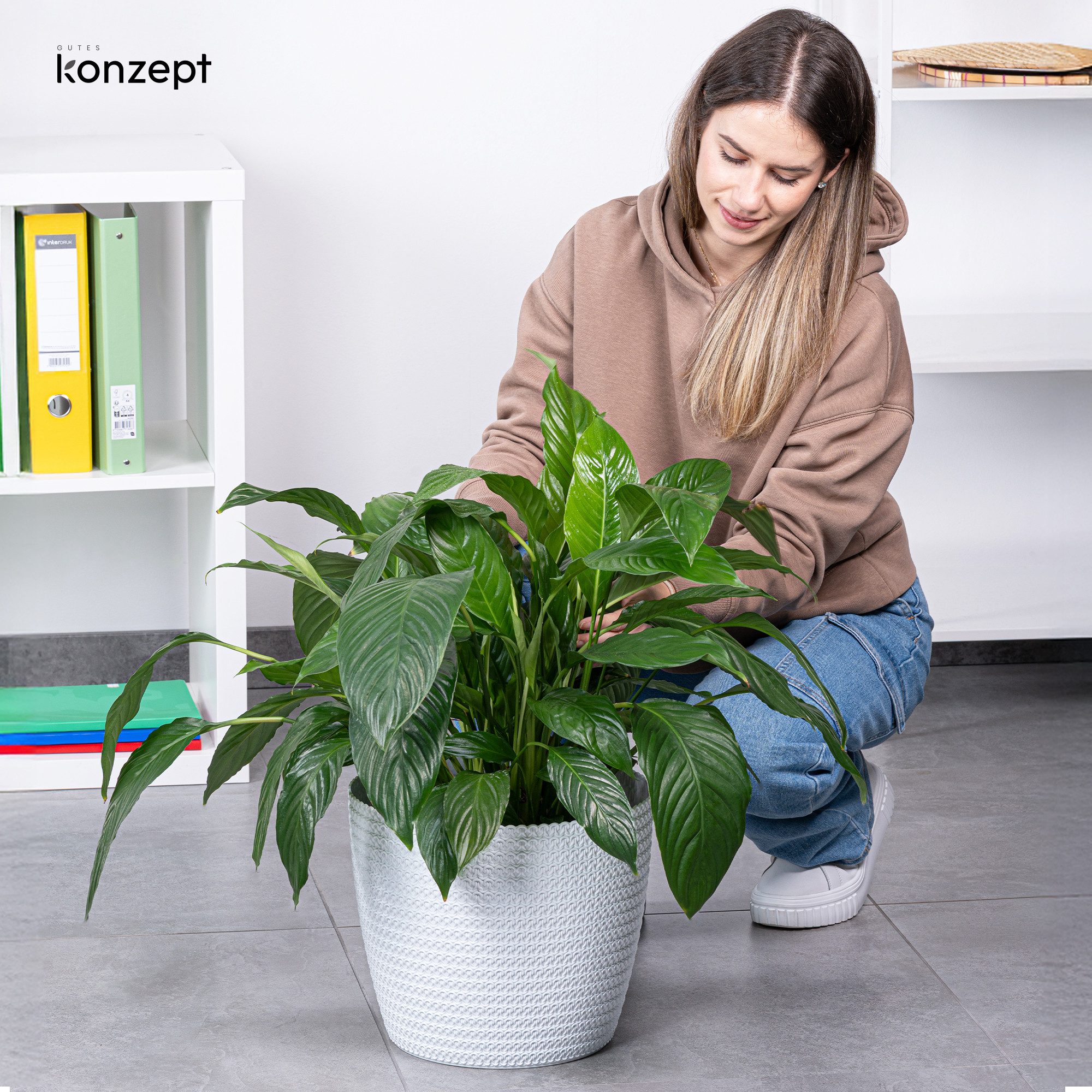 KONZEPT Übertopf groß für Zimmerpflanzen (30,6 cm, H 26,2 cm), in Strickzopf-Optik, Indoor, Outdoor, Vielseitig einsetzbar, Wetterfest, Kunststoff