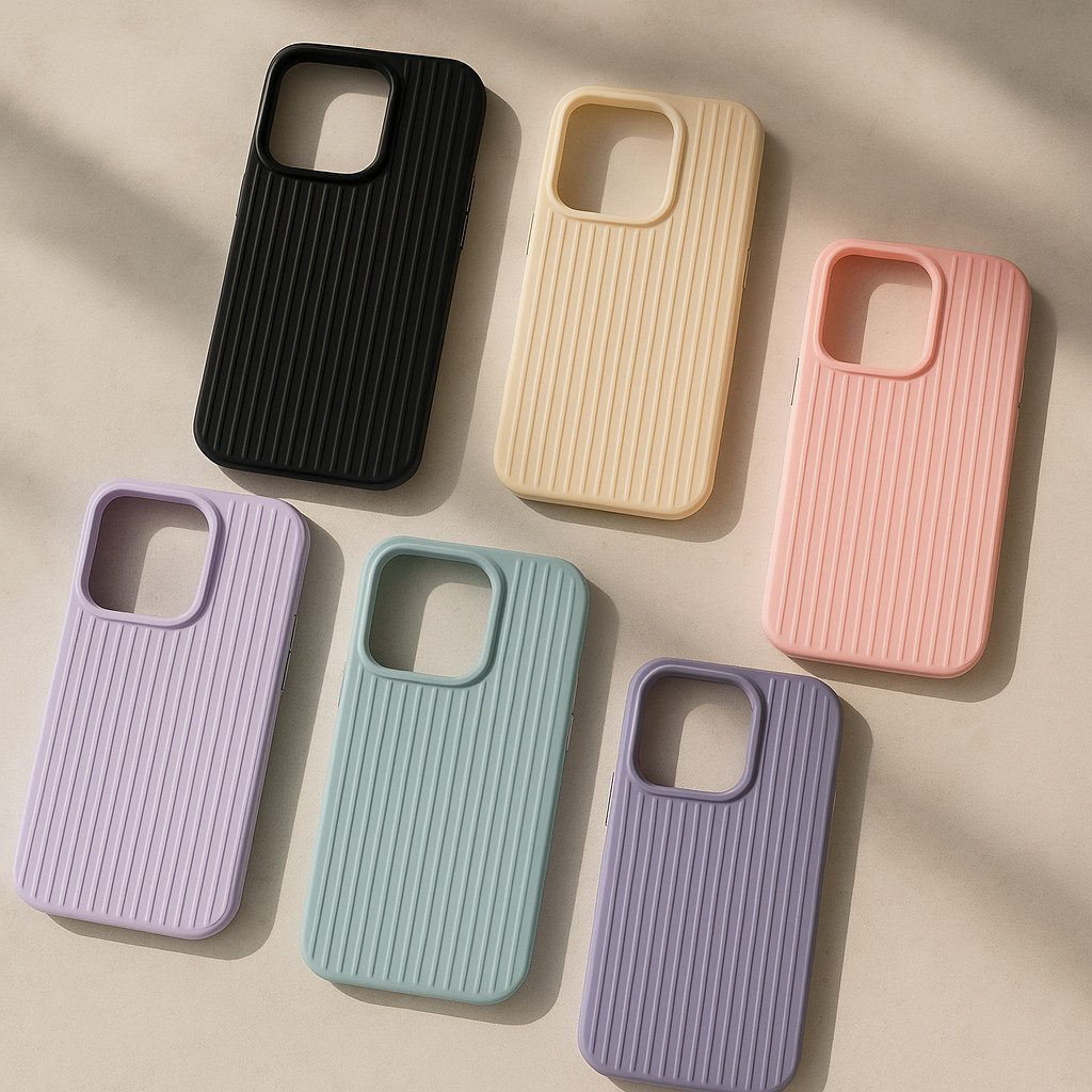 Urbanova Handyhülle Handyhülle Hülle iPhone 16 15 14 Pro bunt beige schwarz geriffelt, Geriffelte iPhone Hülle