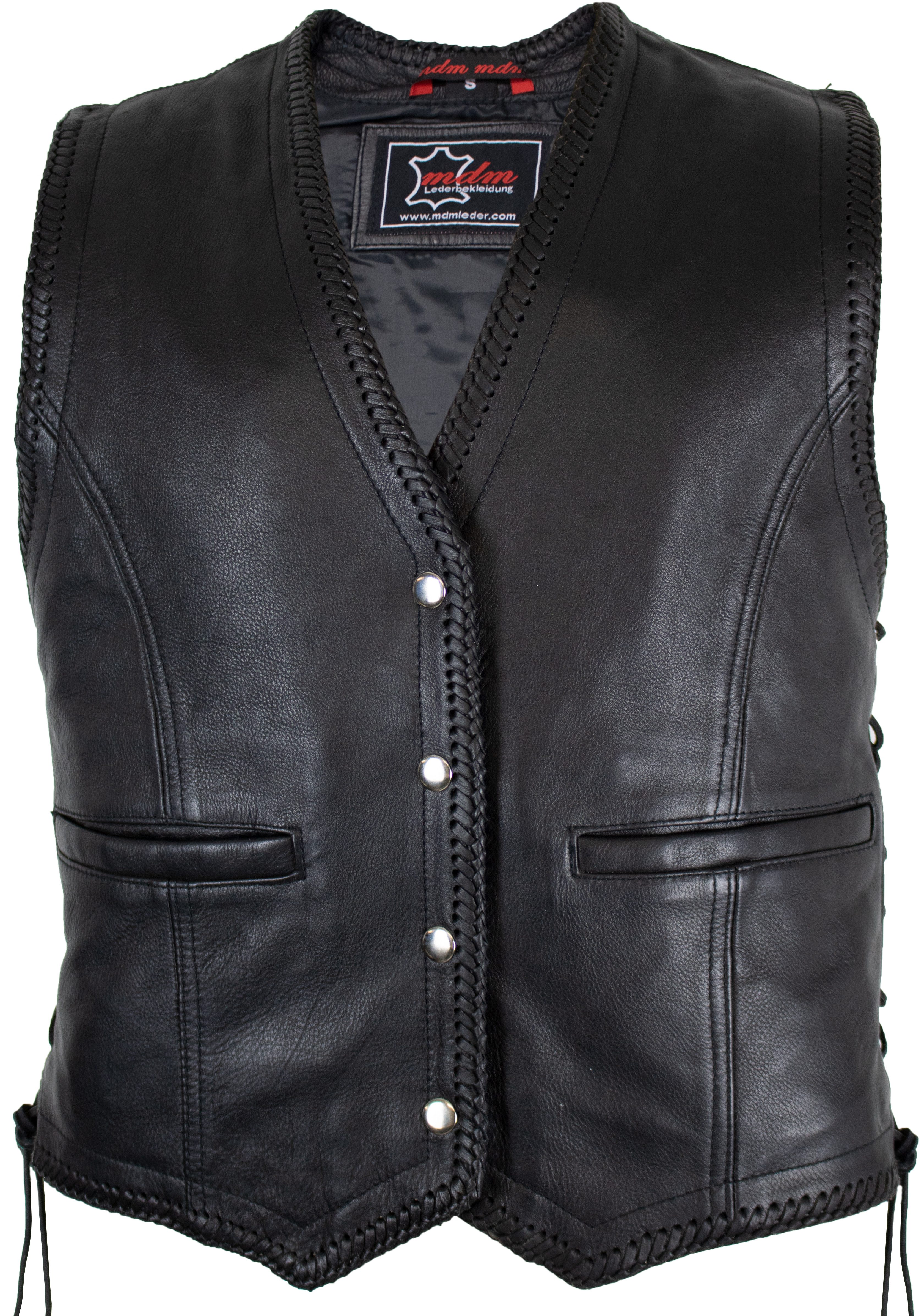 MDM Lederweste Herren Lederweste Echtleder Biker Kutte mit Druckknöpfen Ideal für Patches und Clublogos