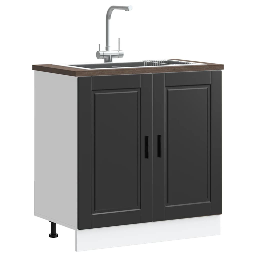 vidaXL Schrankmodule Spülenunterschrank Porto Schwarz 80x46x81,5 cm Holzwerkstoff