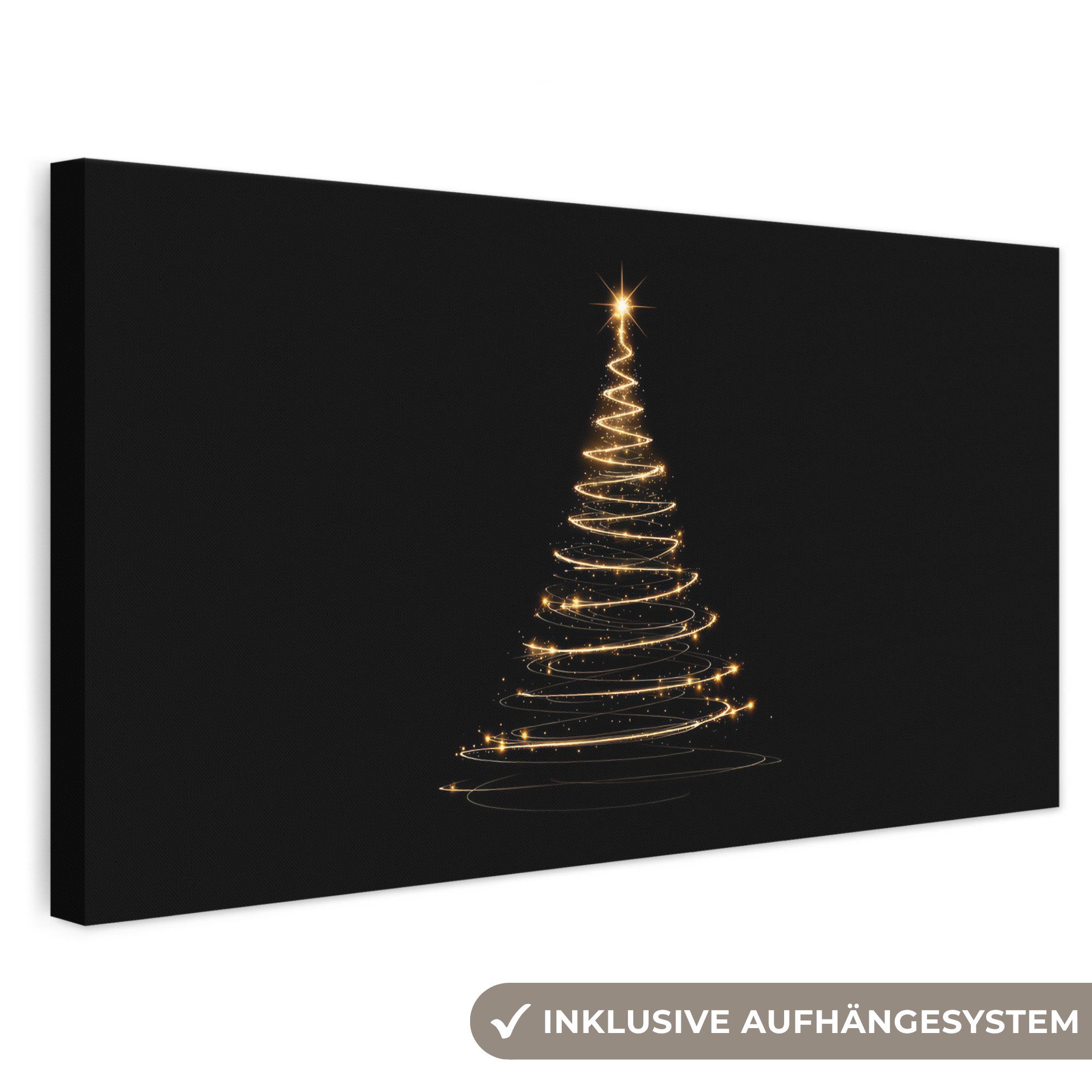 OneMillionCanvasses® Leinwandbild Panorama Magie - Weihnachtsbaum - Lichtspiralen - Schwarz, Fotodruck (1 St), Leinwand Bilder für Wohnzimmer Schlafzimmer 60x30 cm